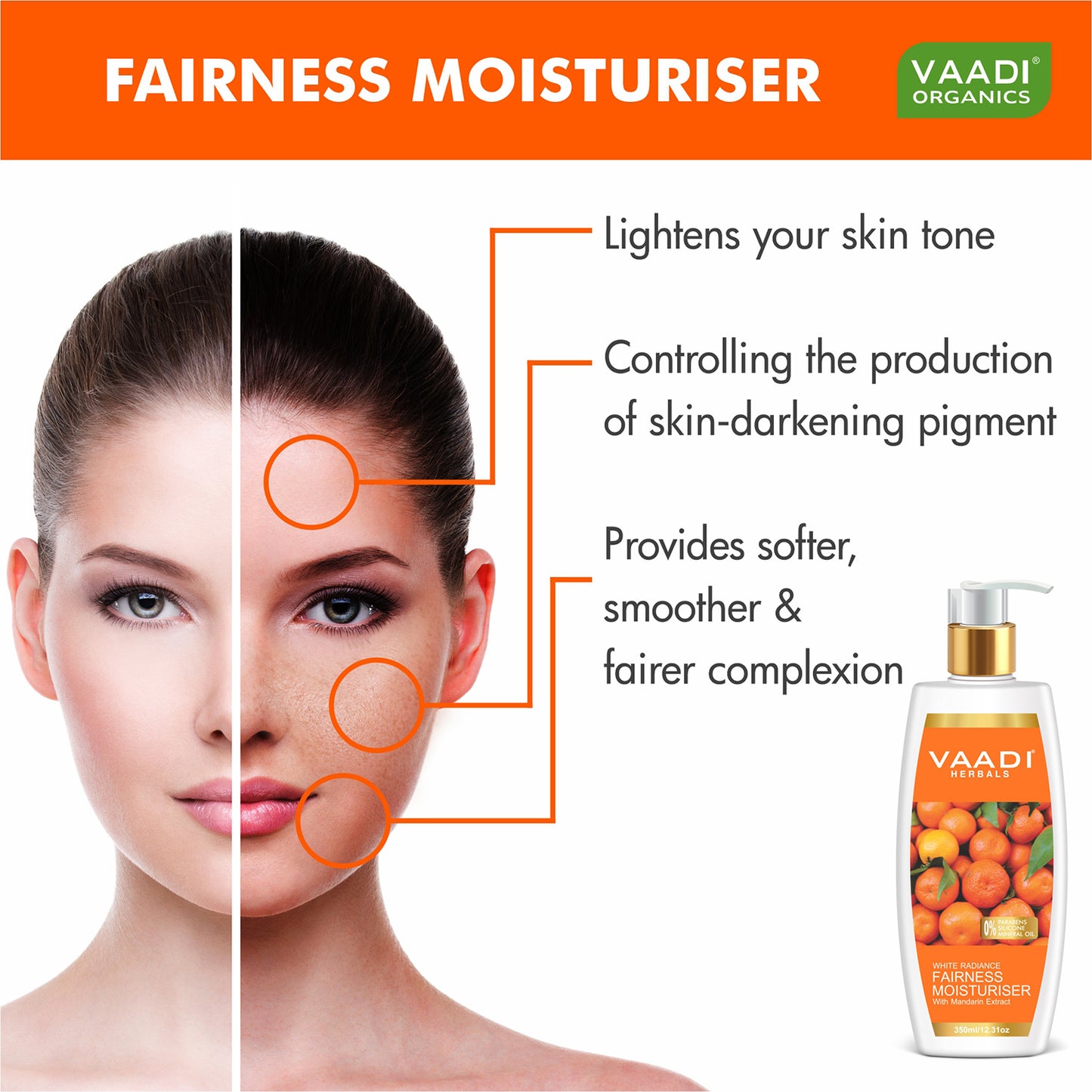Skin Brightening Lotion with Mandarin Extract - Vitamin C Rich - Get Visibly Fair Skin - Controls Pigmentation (350 ml/ 12 fl oz)
