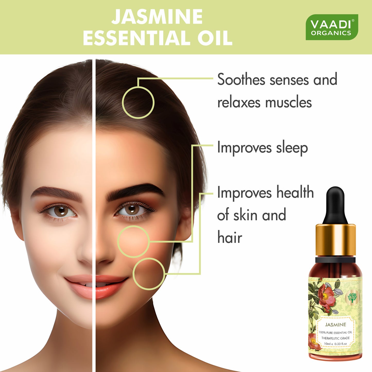 Organic Jasmine Essential Oil - Nourishes Dry & Damaged Hair, Improves Sleep, Uplifts Mood, Reduces Acne & Blemishes