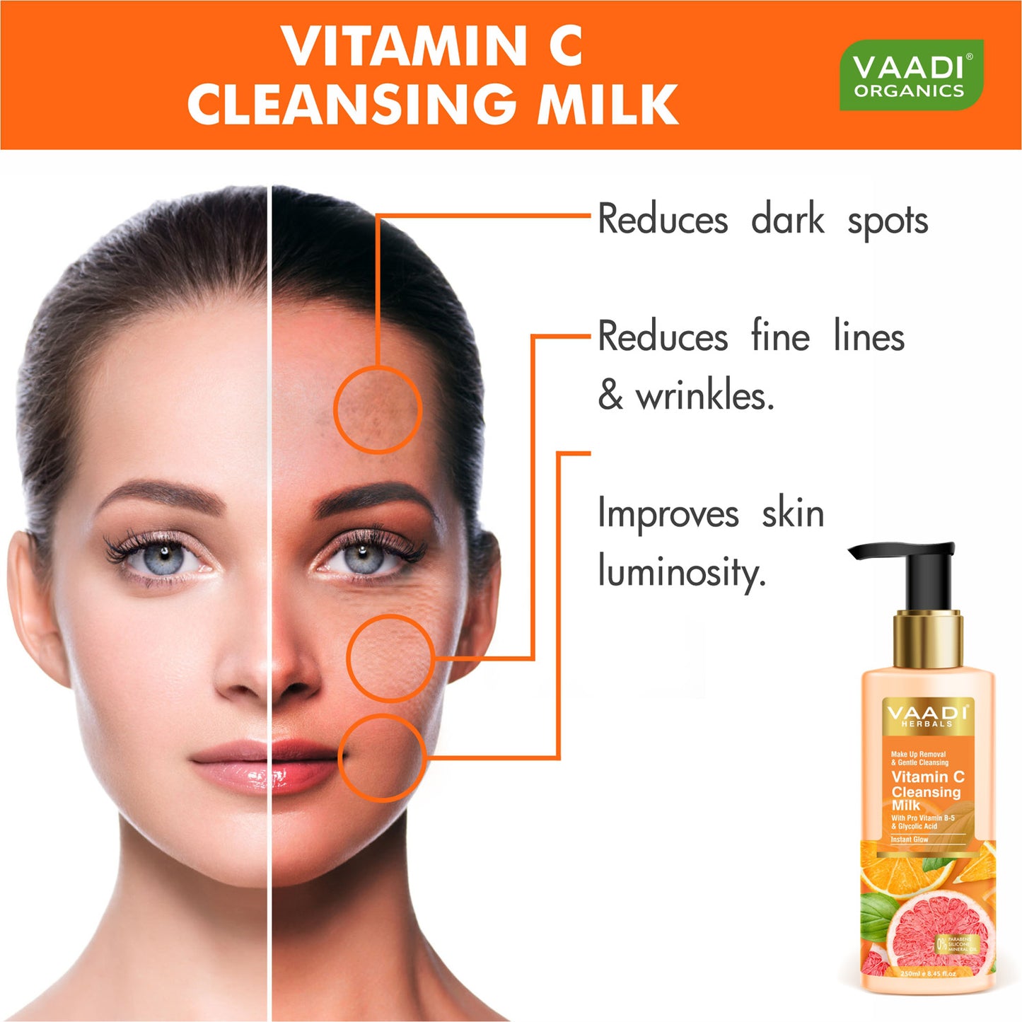Vitamin C Cleansing Milk with Pro Vitamin B-5 & Glycolic Acid (250 ml/8.45 fl oz) (Buy 1 Get 1 Free)