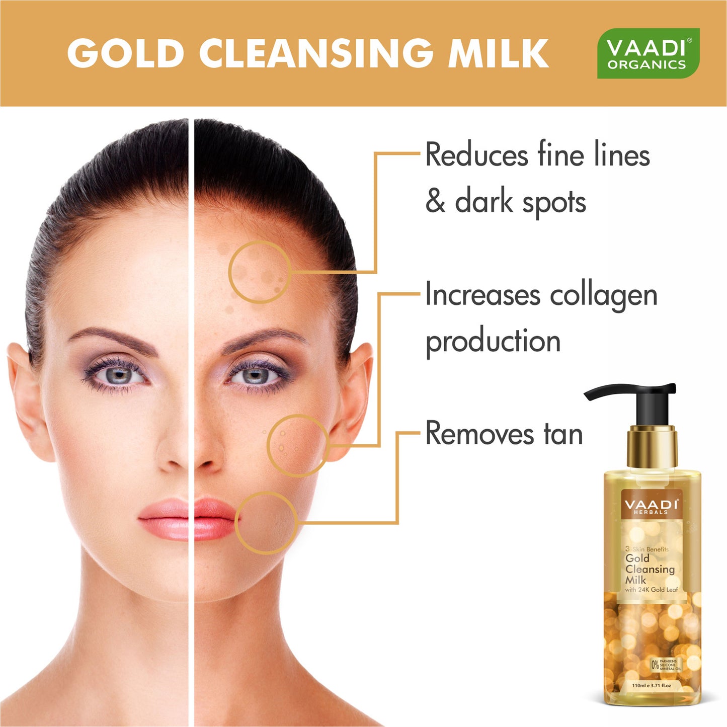 Gold Cleansing Milk with 24k Gold Leaf - 3-skin Benefits (110 ml / 4 fl oz )