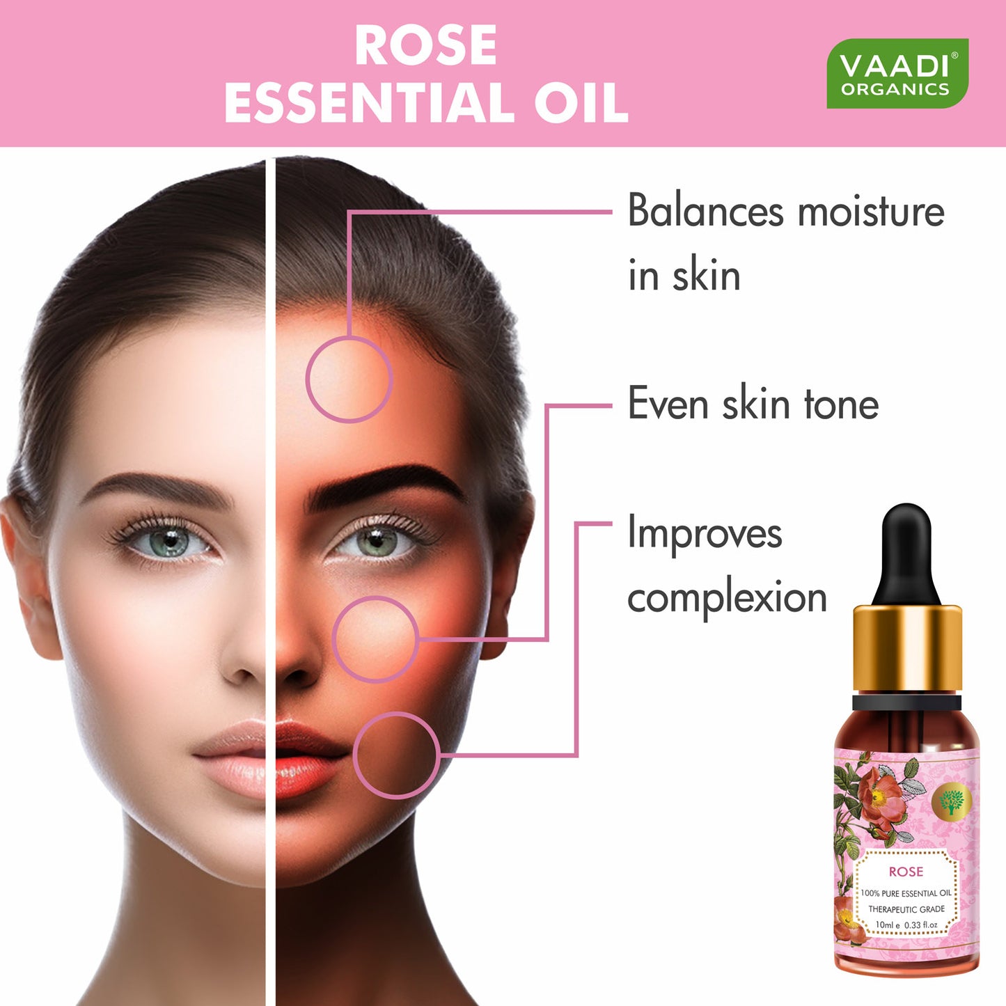 Organic Rose Essential Oil - Improves Complexion, Evens Skin Tone - 100% Pure Therapeutic Grade (10 ml/ 0.33 oz)