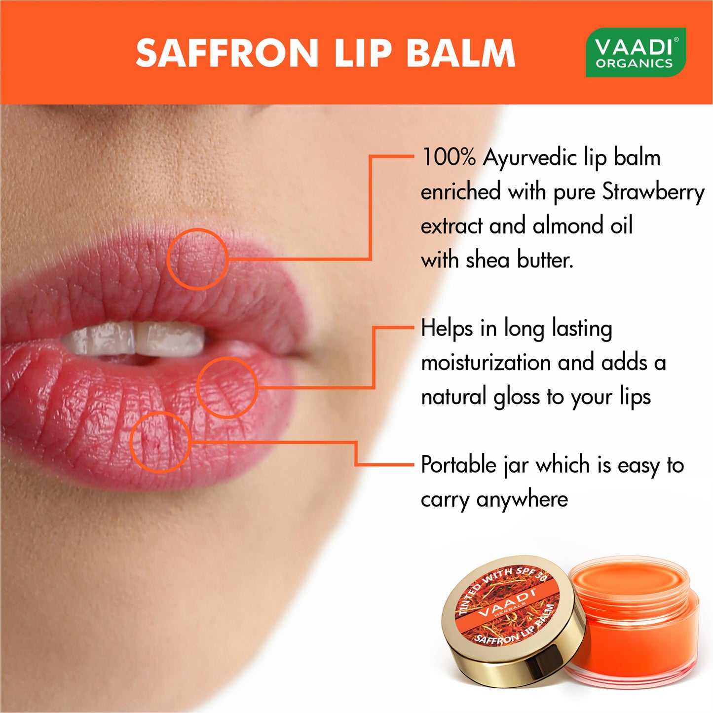 Tinted Saffron Lip Balm with SPF30 for Dry, Chapped & Sun Damaged Lips (10 gms)