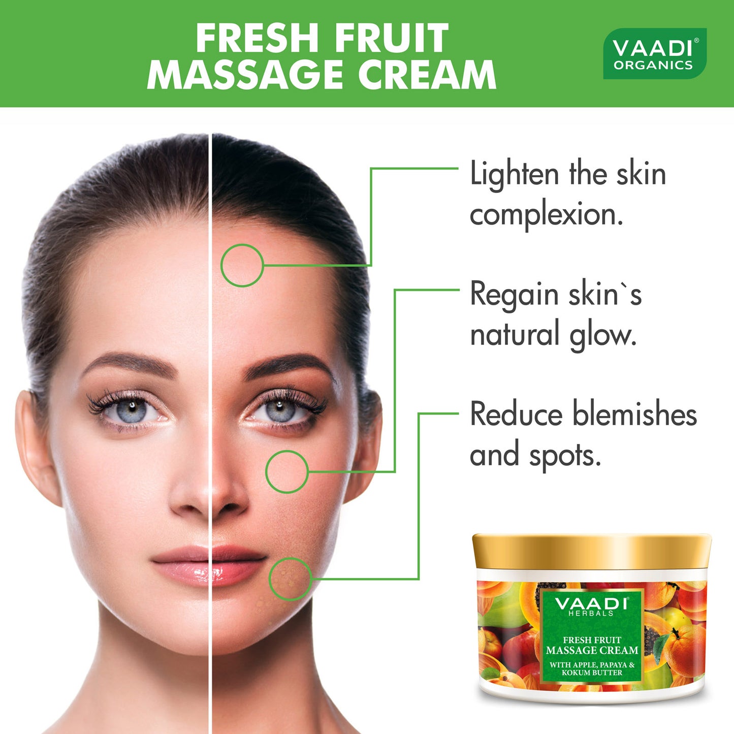 Organic Fresh Fruit Massage Cream with Apple, Papaya & Kokum Butter - Deep Nourishes - Enhances Complexion (500 gms / 17.7 oz)