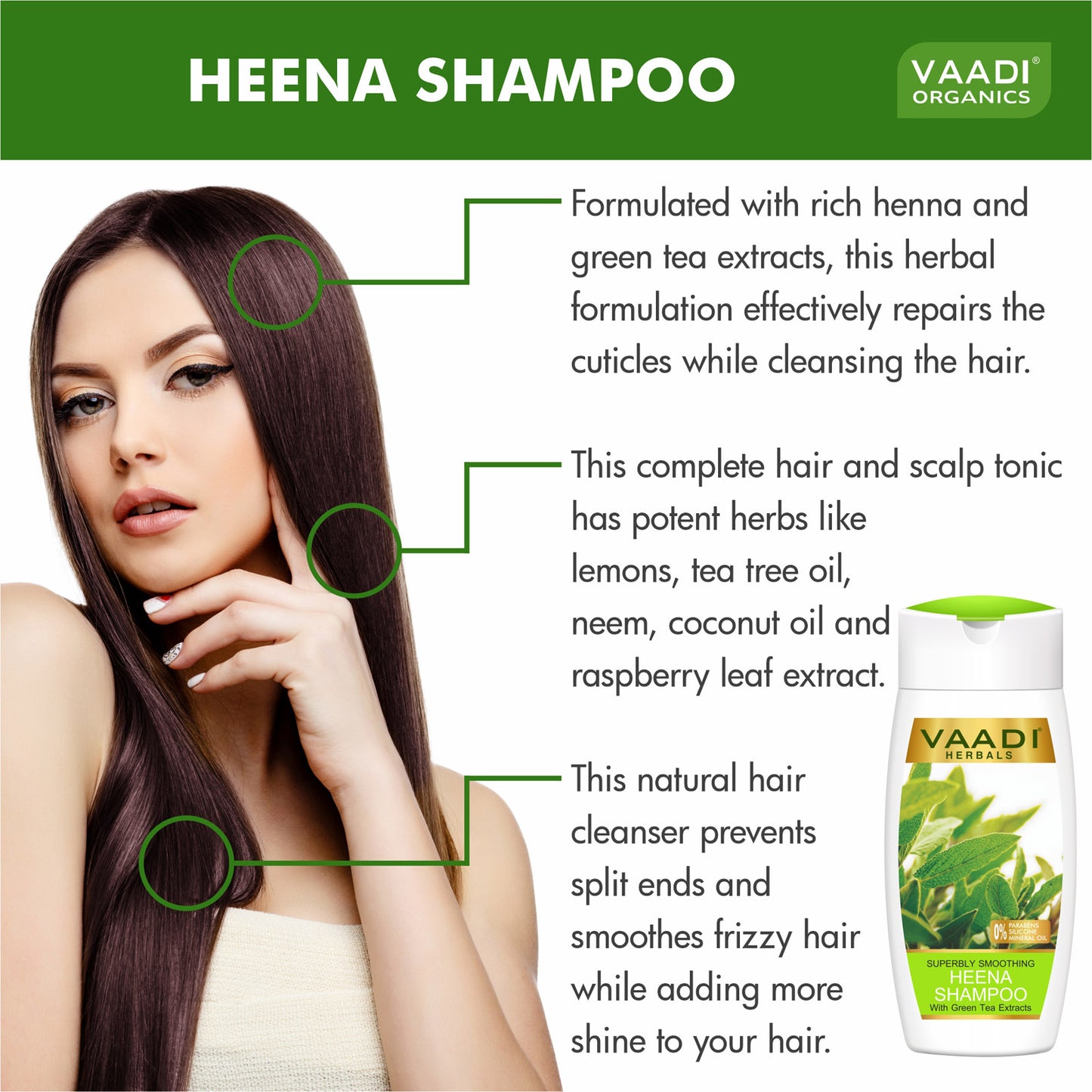 Superbly Smoothing Heena Shampoo with Green Tea Extract - Controls Dry Frizzy Hair - Strengthens Hair (3 x 110 ml/4 fl oz)