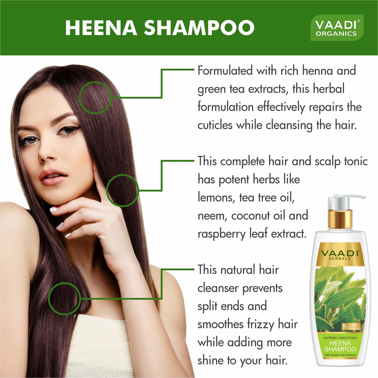 Superbly Smoothing Heena Shampoo with Green Tea Extract - Controls Dry Frizzy Hair - Strengthens Hair (3 x 350 ml/12 fl oz)