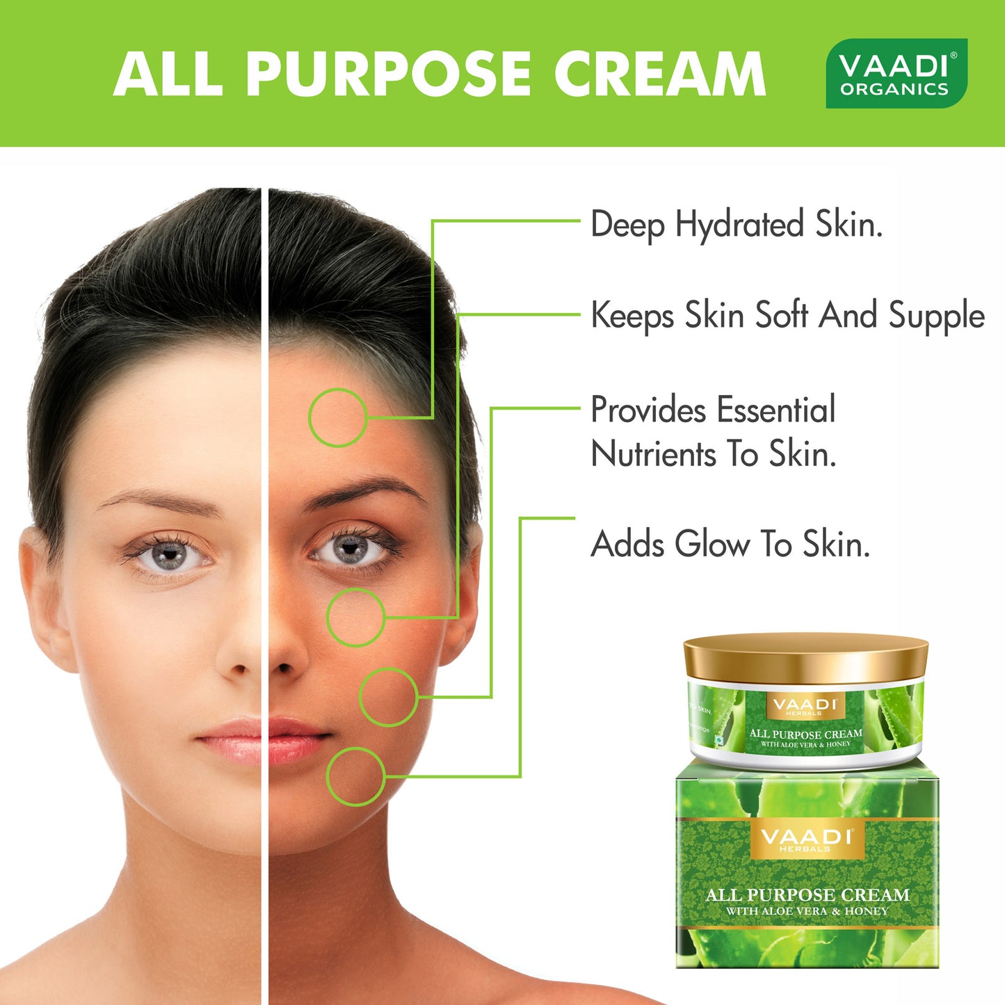 Organic All Purpose Cream with Aloe Vera, Honey & Manjistha - Reduce Pigmentation - Improves Complexion (3 x 150 gms/ 5.3 oz)