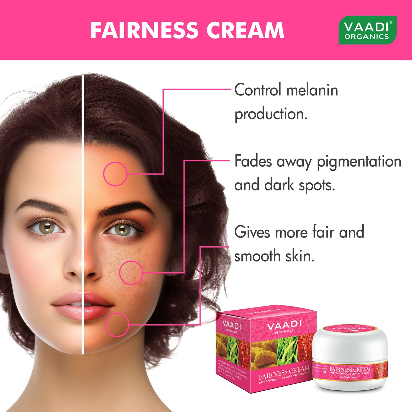 Fairness Cream with Saffron, Aloe Vera & Turmeric Extract - Lightens Marks & Blemishes - Makes Skin Flawless ( 30 gms / 1.1 oz)