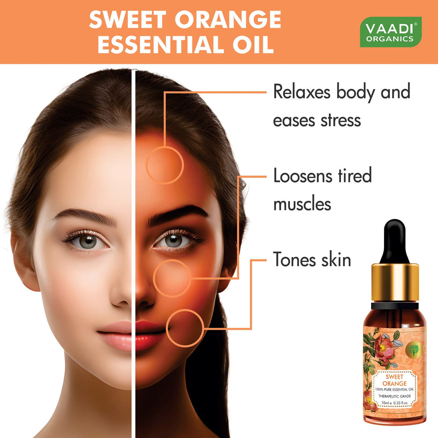 Organic Sweet Orange Essential Oil - Vitamin C Reduces Hairfall, Improves Skin Complexion, Enhances Mood, Loosens Tired Muscles