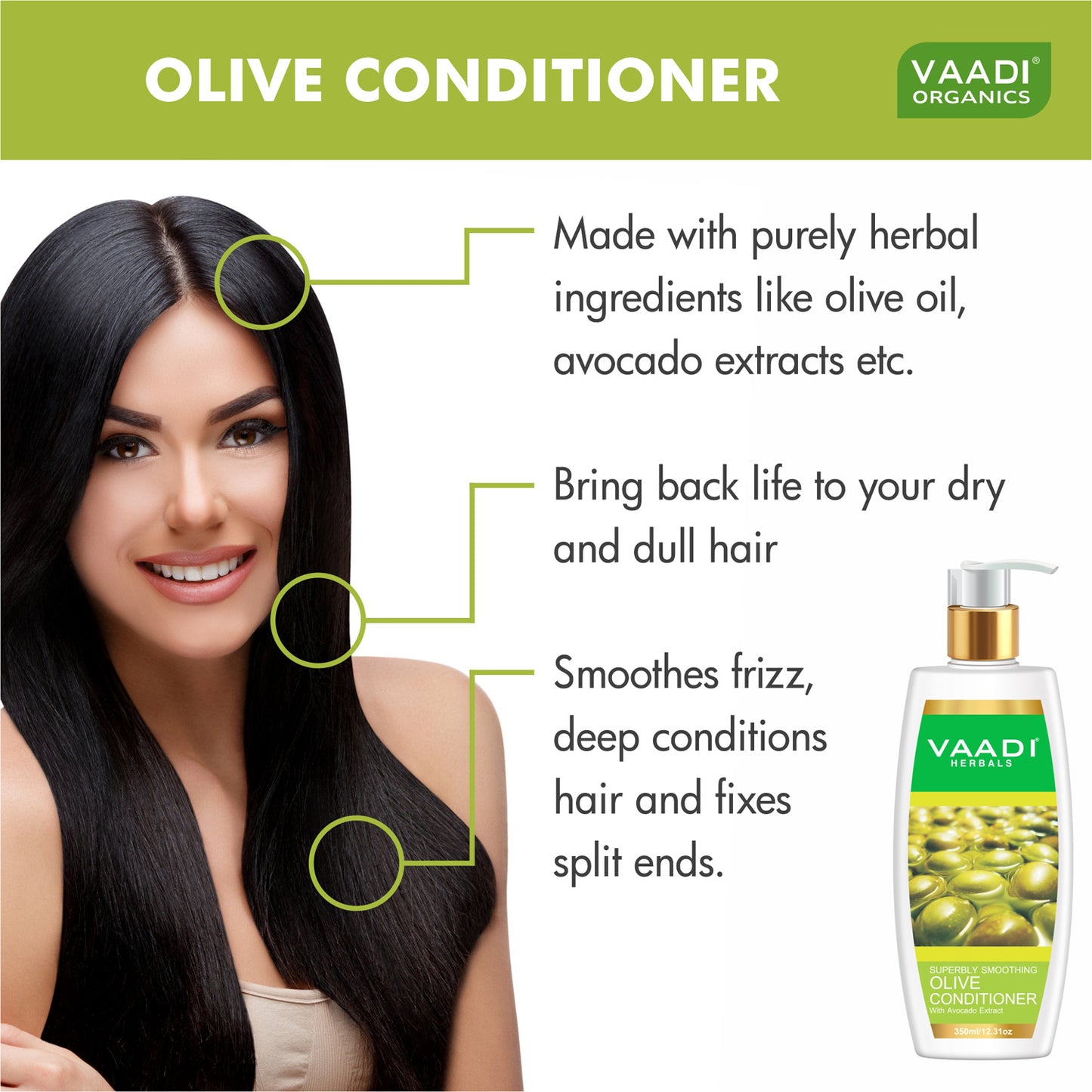 Superbly Smoothing Heena Shampoo with Green Tea Extract - Multi Vitamin Rich Olive Conditioner with Avocado Extract (2 x 350 ml/ 12 fl oz)
