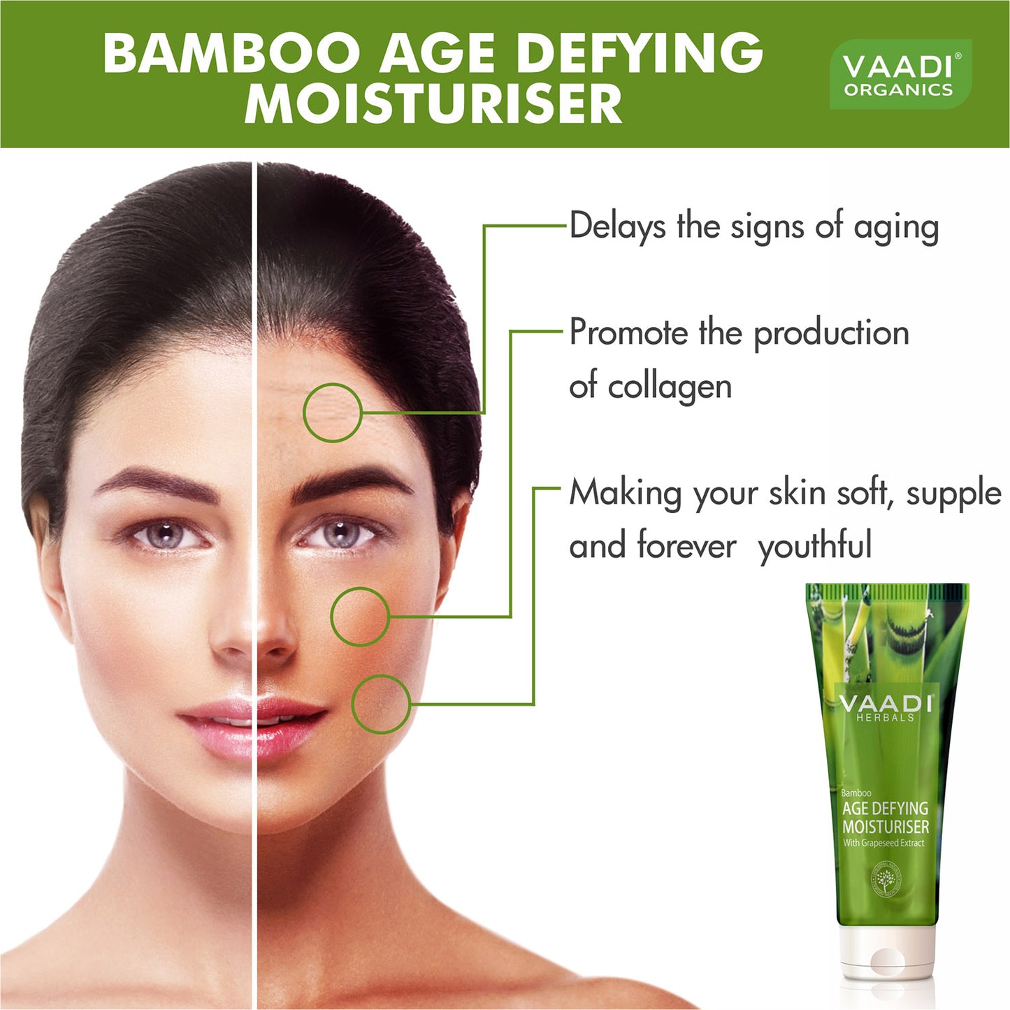 Bamboo Age Defying Moisturiser with Grapeseed Extract - Anti Oxidant Rich - Keeps Skin Firm - Delays Wrinkles (60 ml/ 2.1 fl oz)