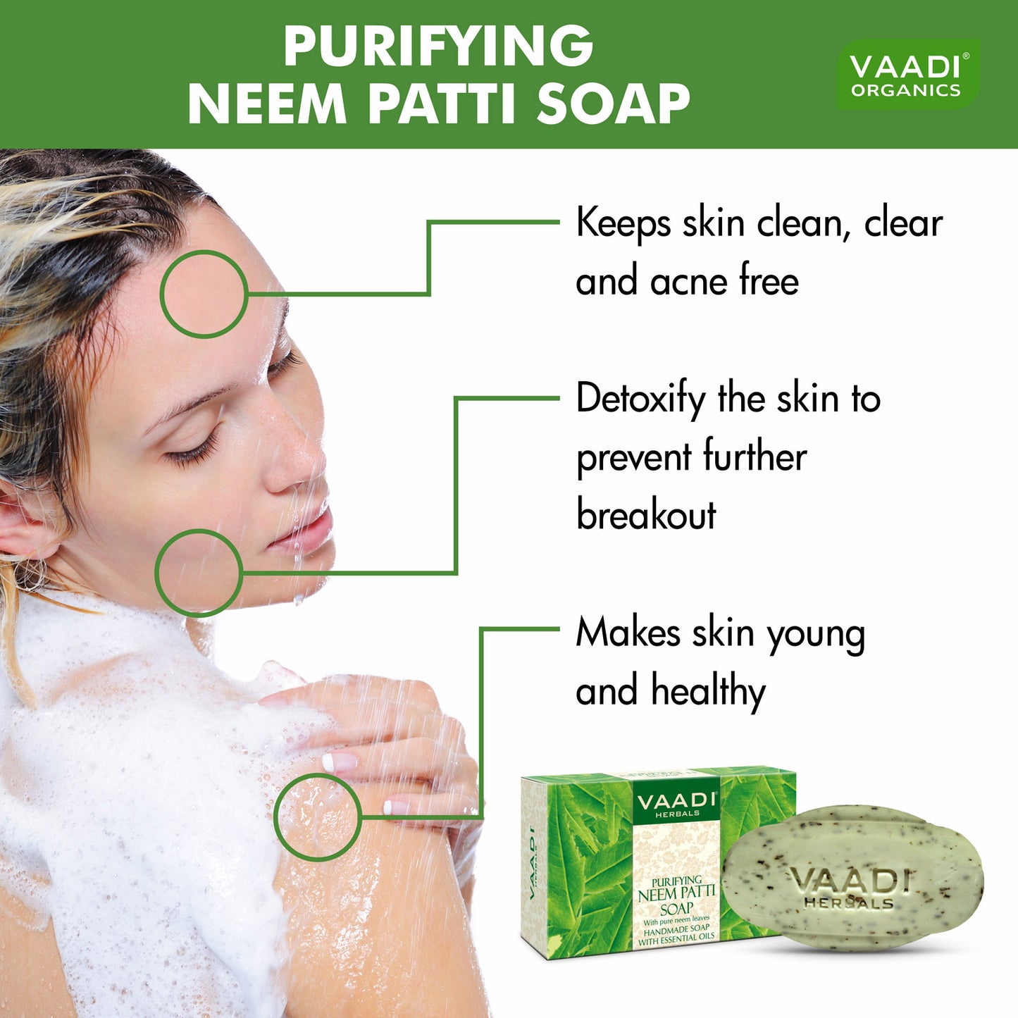 Neem Soap with Pure Neem Leaves - Detoxifies Skin - Prevents Skin Breakouts (6 x 75 gms / 2.7 oz)