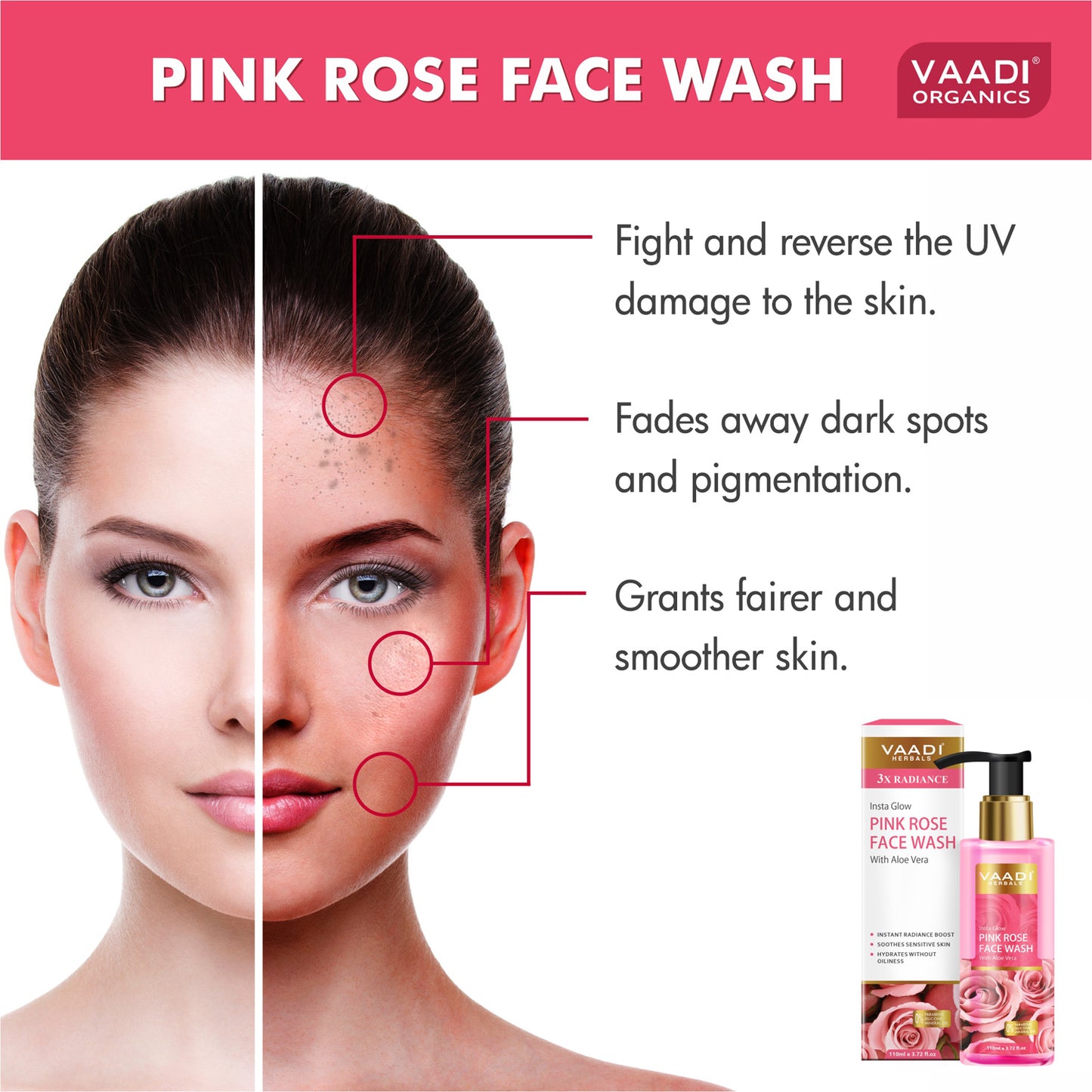 Organic Insta Glow Pink Rose Face wash with Aloe vera extract  (110 ml / 3.72 fl oz)