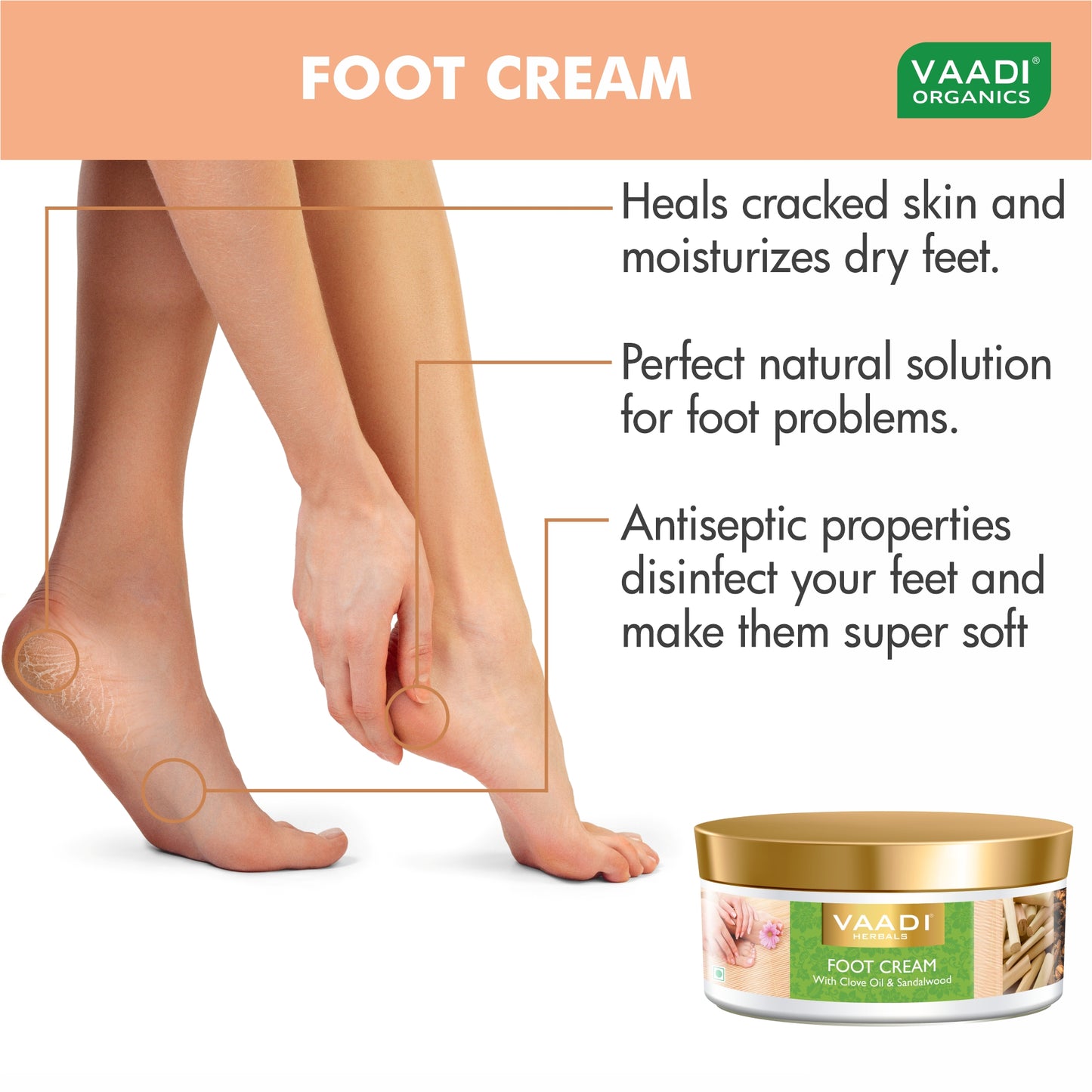 Foot Cream with Clove & Sandalwood Oil - Softens Dry & Cracked Feet - Deep Moisturises (150 gms / 5.3 oz)