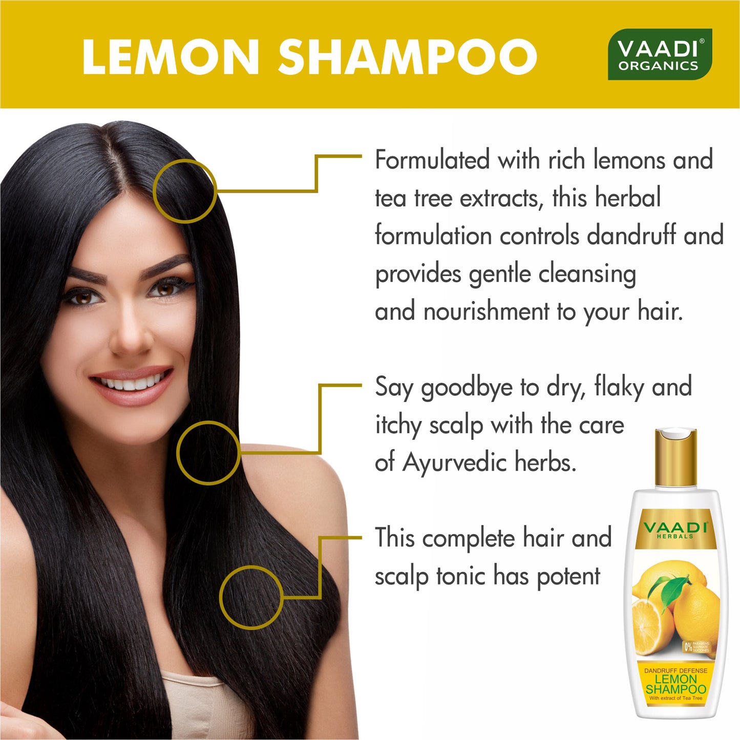 Dandruff Defense Organic Lemon Shampoo with Tea Tree Extract - Disinfects Scalp - Prevents Hairfall (350 ml/ 12 fl oz)