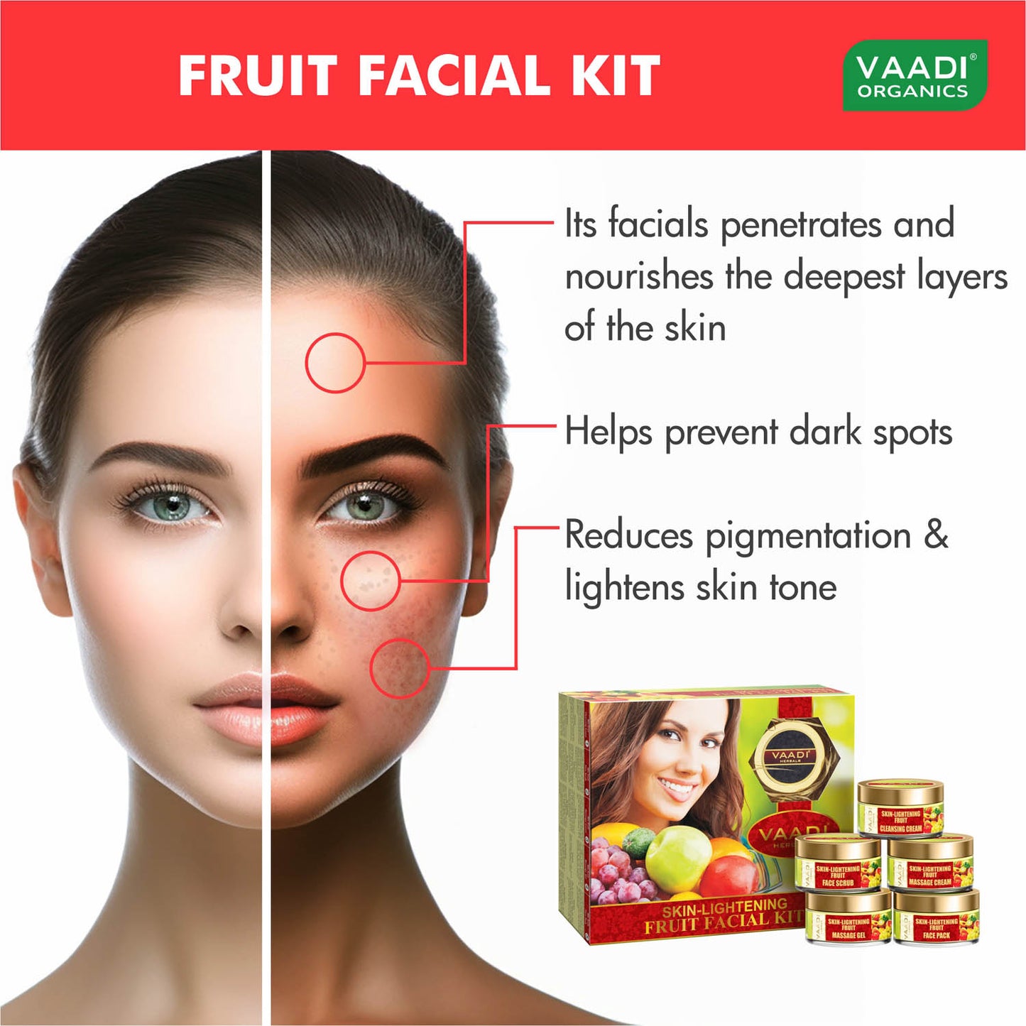 Skin Brightening Organic Fruit Facial Kit - For Deep Nourishment - Reducing Marks (270 gms / 9.6 oz)