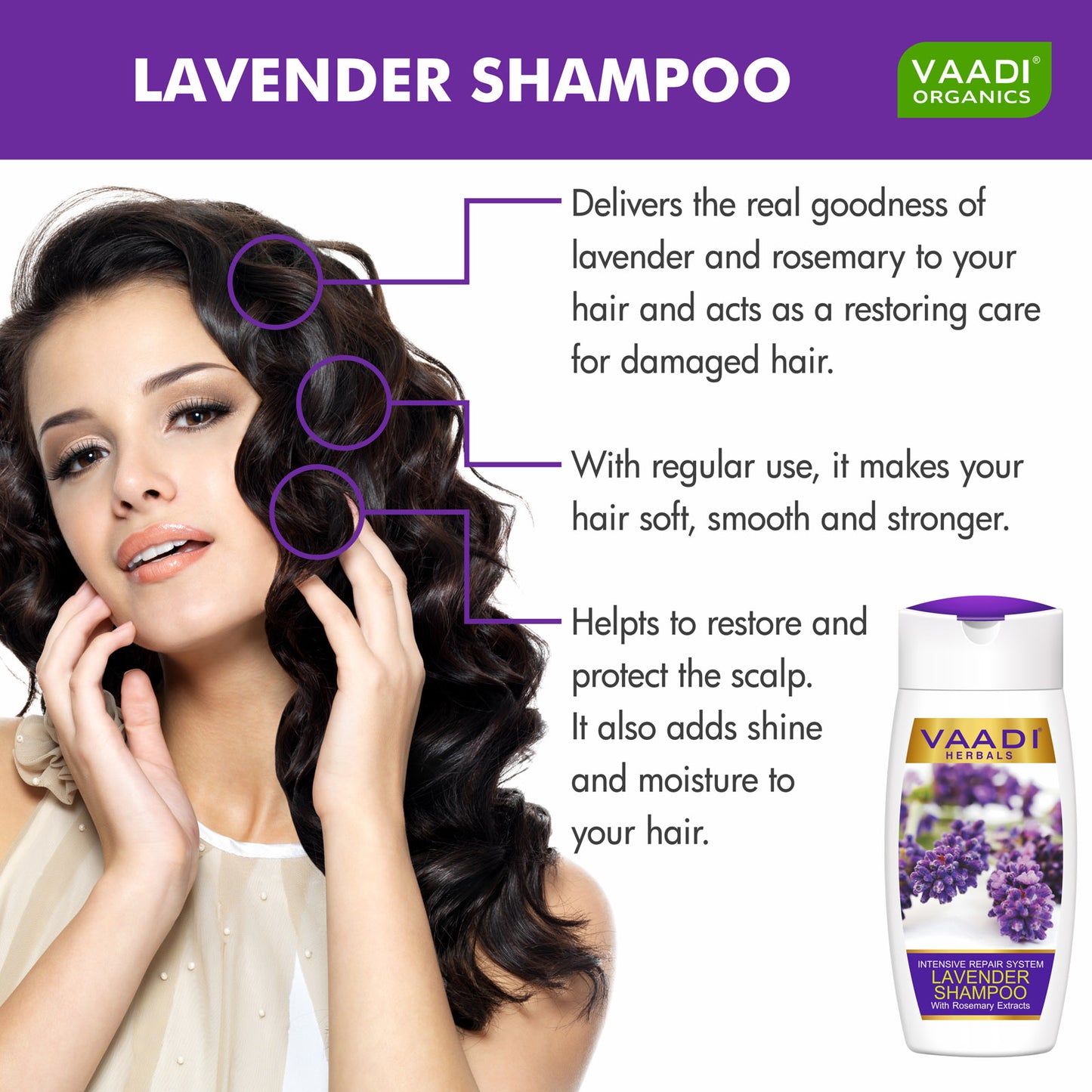 Intensive Repair Organic Lavender Shampoo with Rosemary Extract- Improves Hair Growth - Ultra Nourishing (3 x 110 ml/ 4 fl oz)