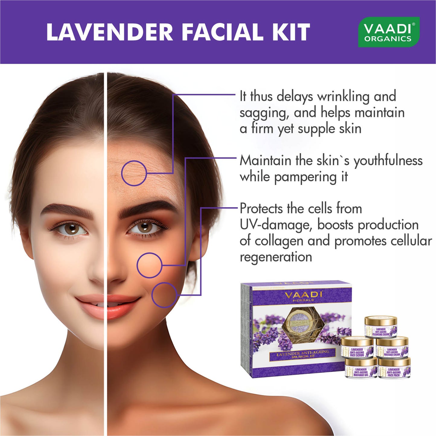 Anti Aging Organic Lavender Facial Kit with Rosemary Extract - Reduce Marks & Spots ( 270 gms/9.6 oz)