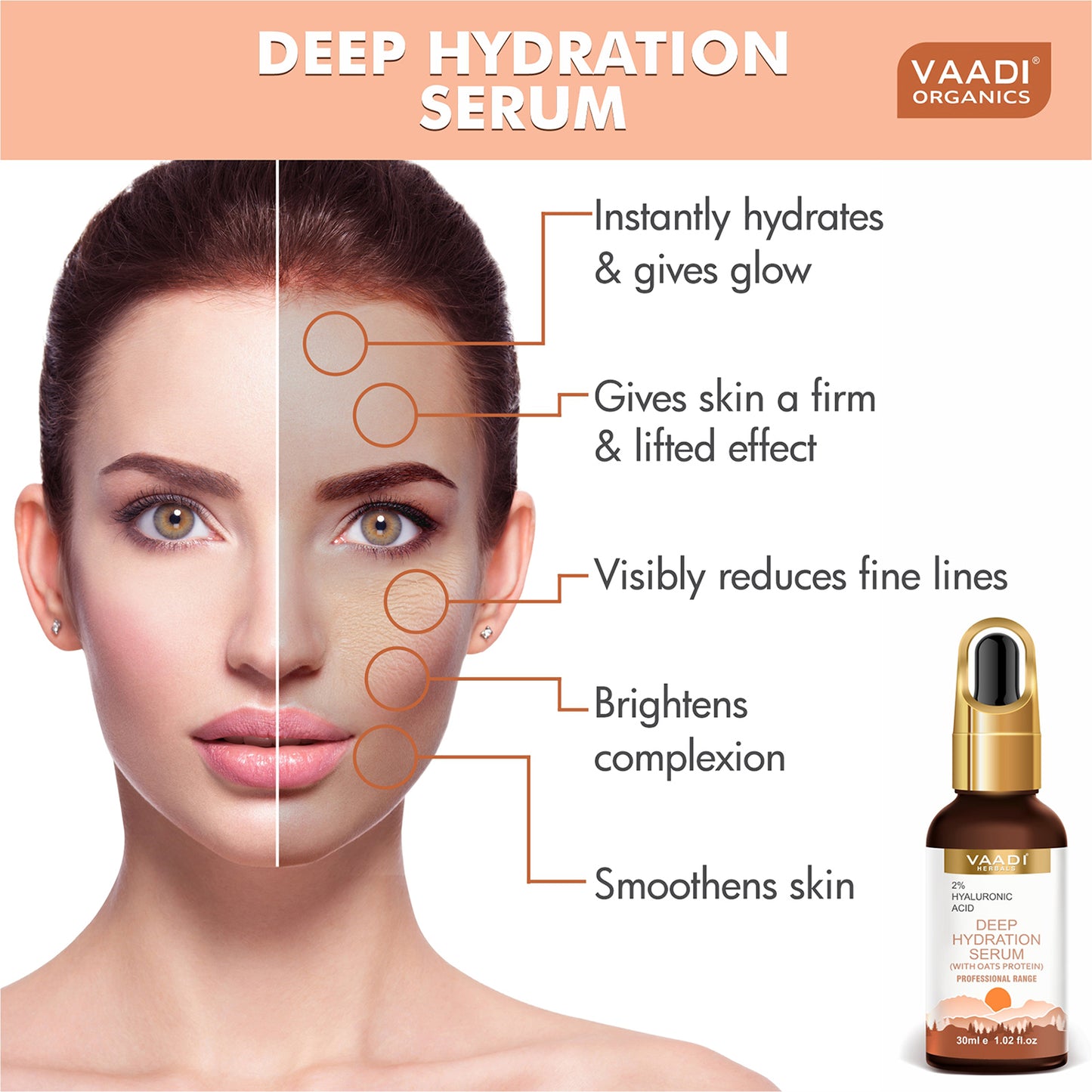 Organic Deep Hydration Serum With 2% Hyaluronic Acid & Oats Protein (30 ml)