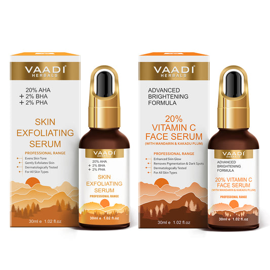 GLOWING FACE SET - AM PM COMBO- Skin Exfoliating Serum With Vitamin C Serum Combo (2 x 30 ml/ 1.2 fl oz)