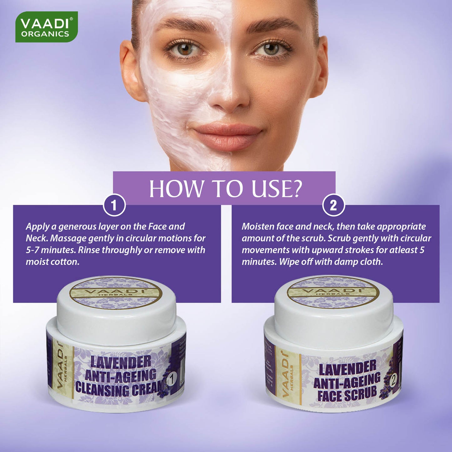 Anti Aging Organic Lavender Facial Kit with Rosemary Extract - Reduce Marks & Spots ( 70 gms/2.5 oz)