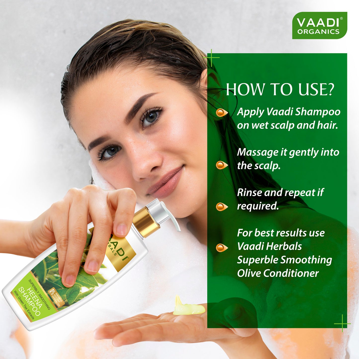 Superbly Smoothing Heena Shampoo with Green Tea Extract - Multi Vitamin Rich Olive Conditioner with Avocado Extract (2 x 350 ml/ 12 fl oz)