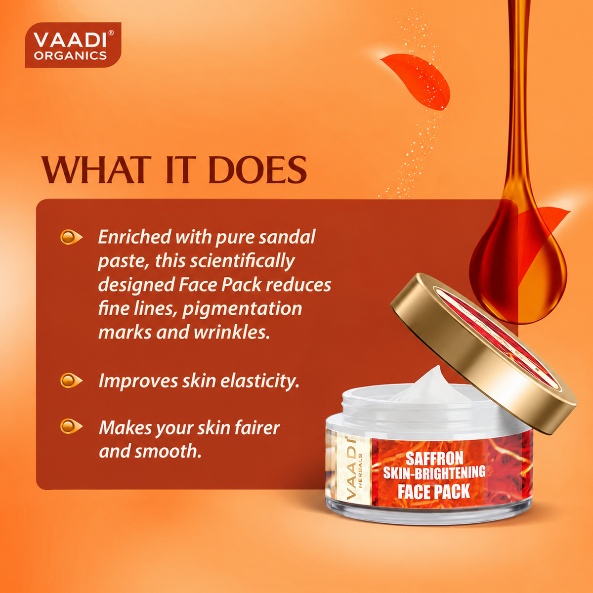 Saffron Skin Brightening Face Pack - Brightens Skin Tone - Reduces Marks and Pigmentation (70 gms/2.5 oz)