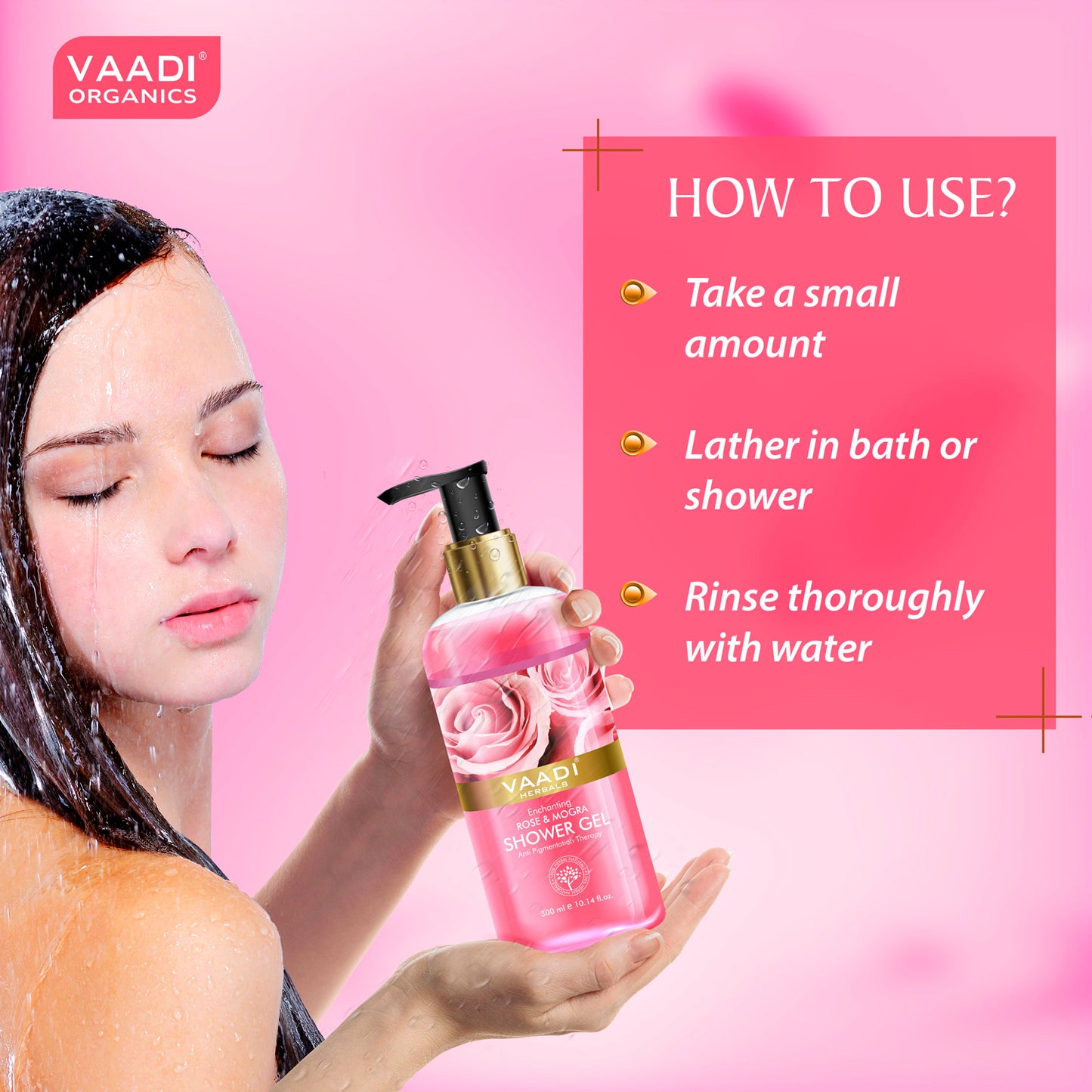 Enchanting Organic Rose & Mogra Shower Gel - Skin Brightening Therapy - Reduce Spots & Patches (3 x 300 ml / 10.2 fl oz)