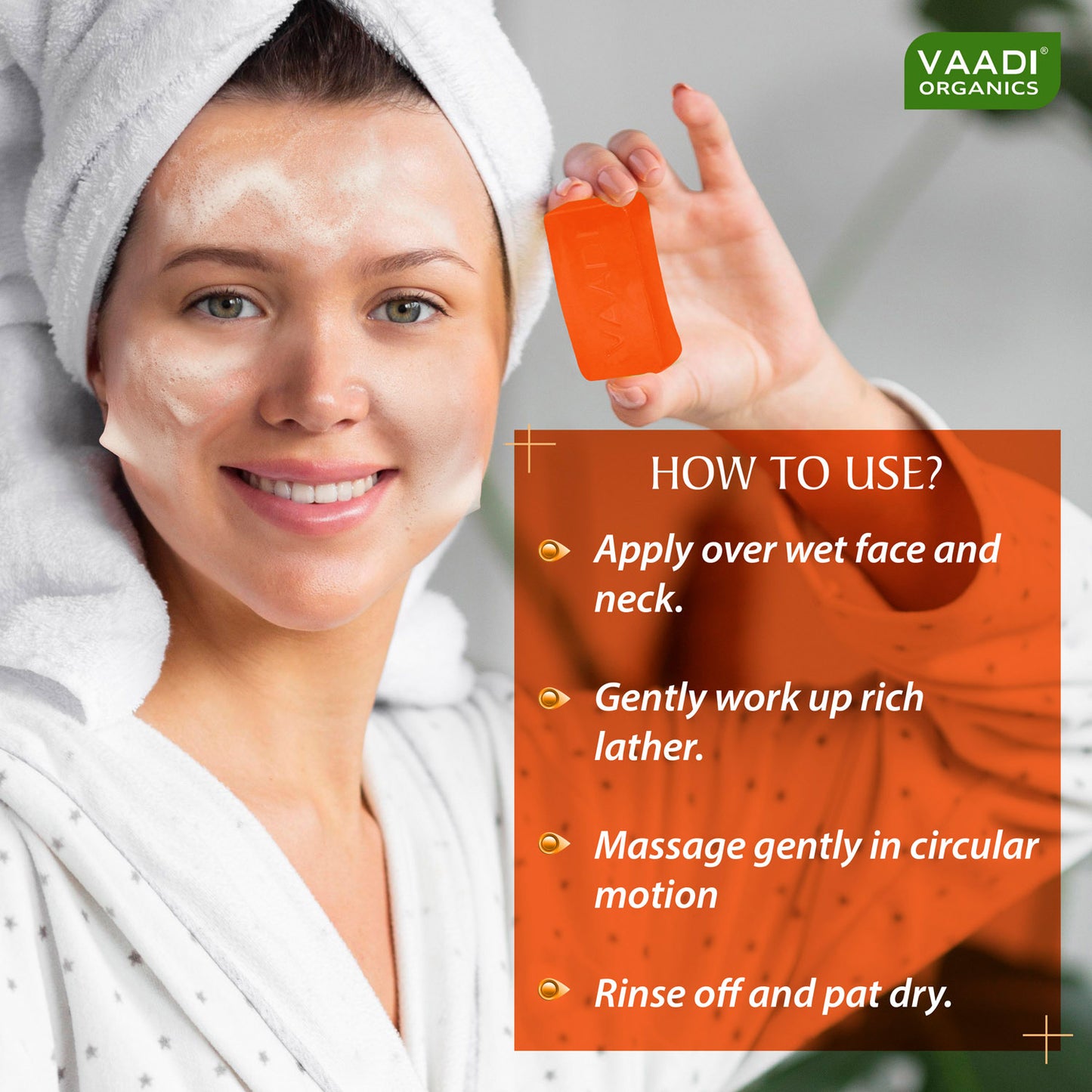 Saffron Sandal Facial Bar with Orange Peel Extract - Lightens Marks- Makes Skin Flawless (4 x 25 gms/0.9 oz)