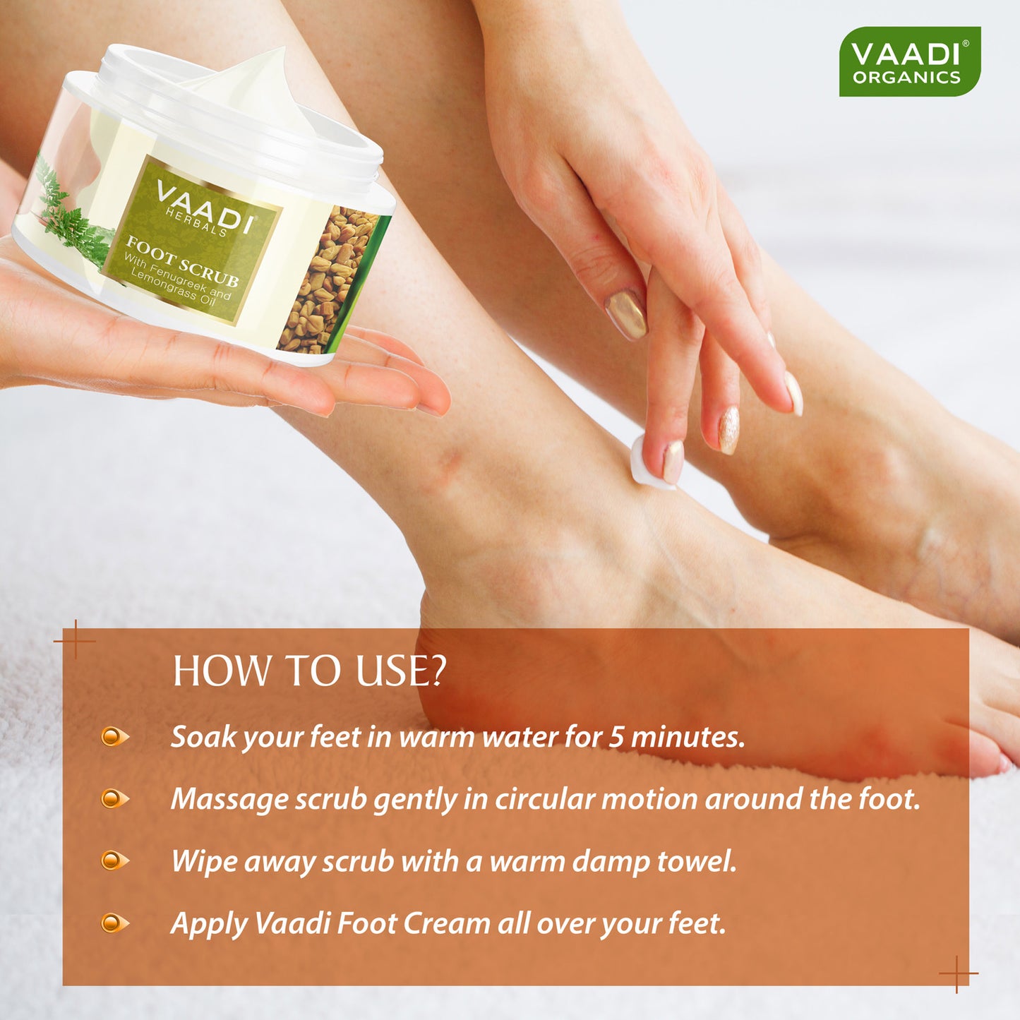 Foot Scrub with Fenugreek & Lemongrass Oil - Therapeutic Exfoliates - Rejuvenates Damaged Skin - Softens Skin (500 gms / 17.7 oz)