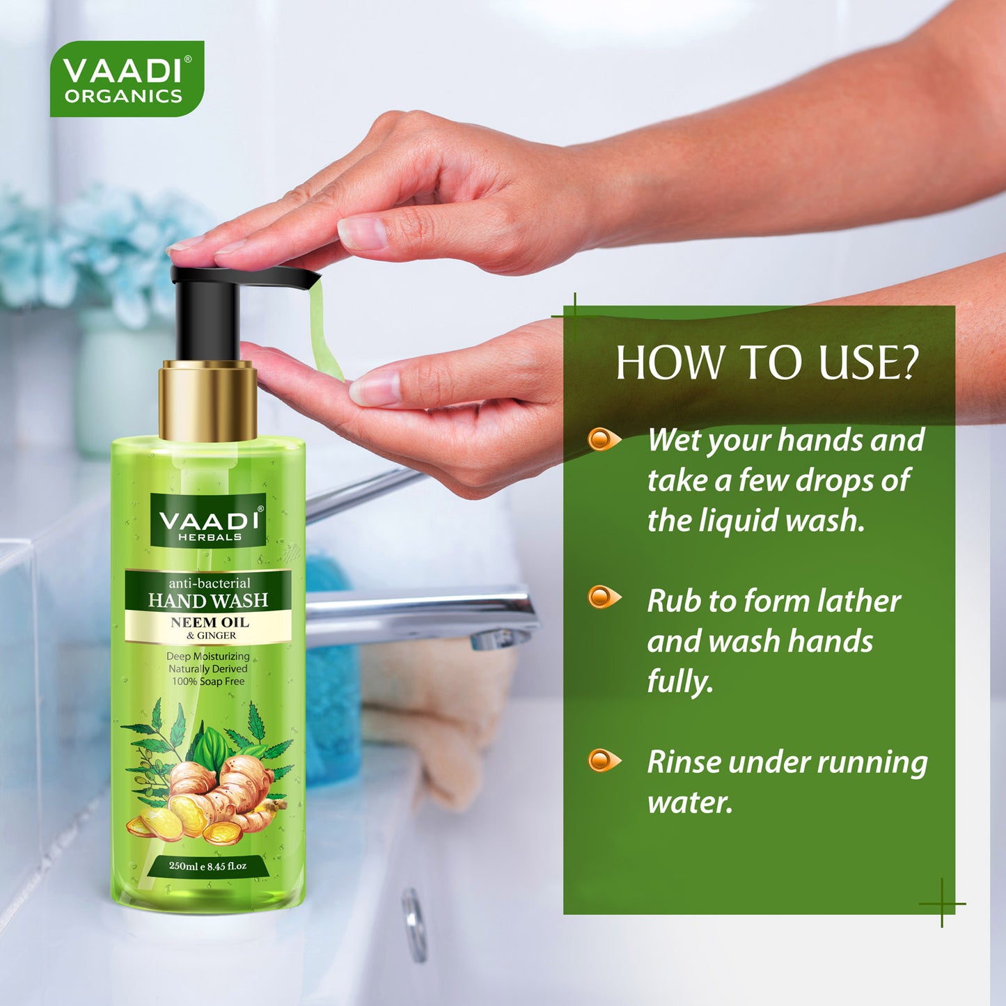 Pack of 3 Anti-Bacterial Neem Oil & Ginger Hand Wash (3 x 250 ml / 8.5 fl oz )