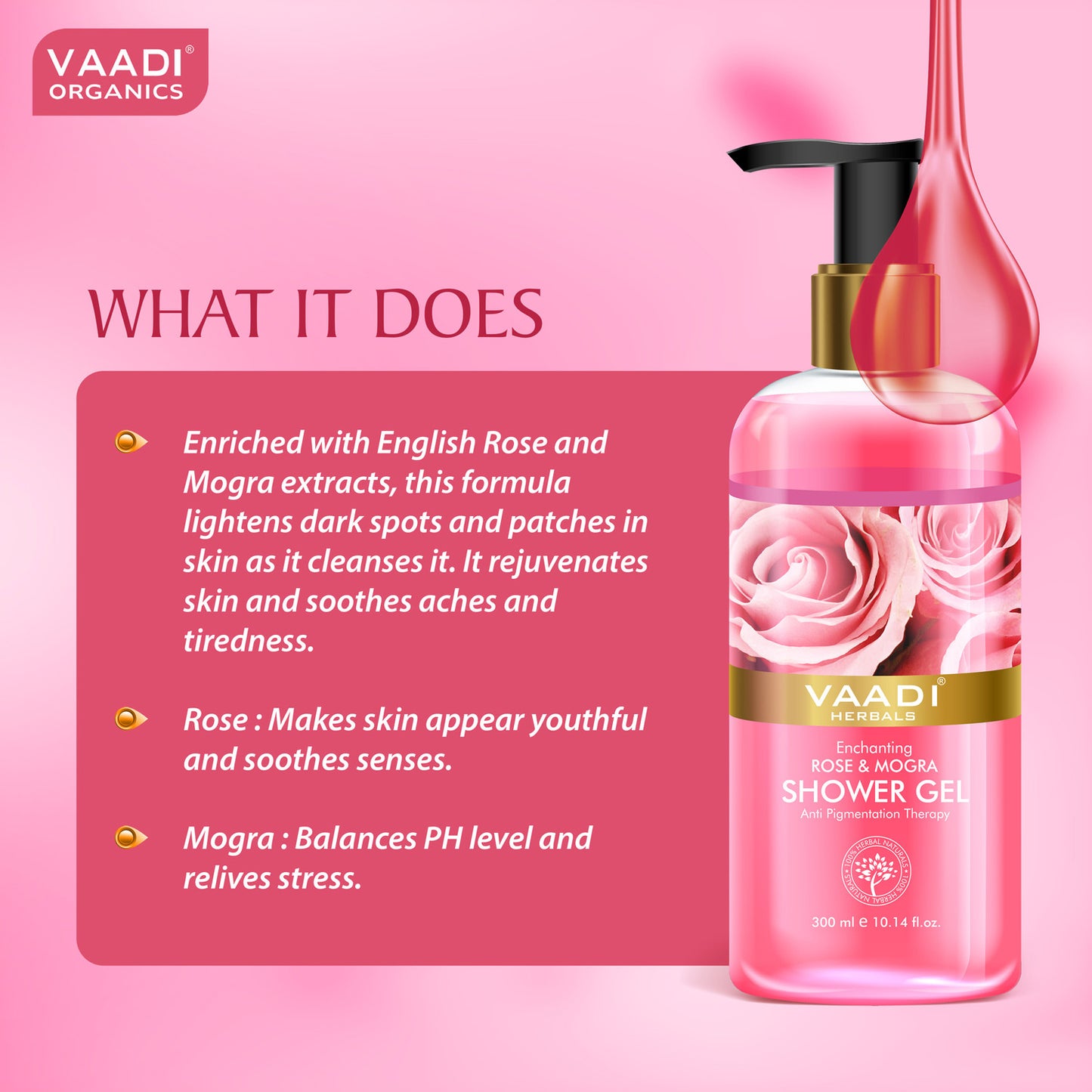 Enchanting Organic Rose & Mogra Shower Gel - Skin Brightening Therapy - Reduce Spots & Patches (3 x 300 ml / 10.2 fl oz)