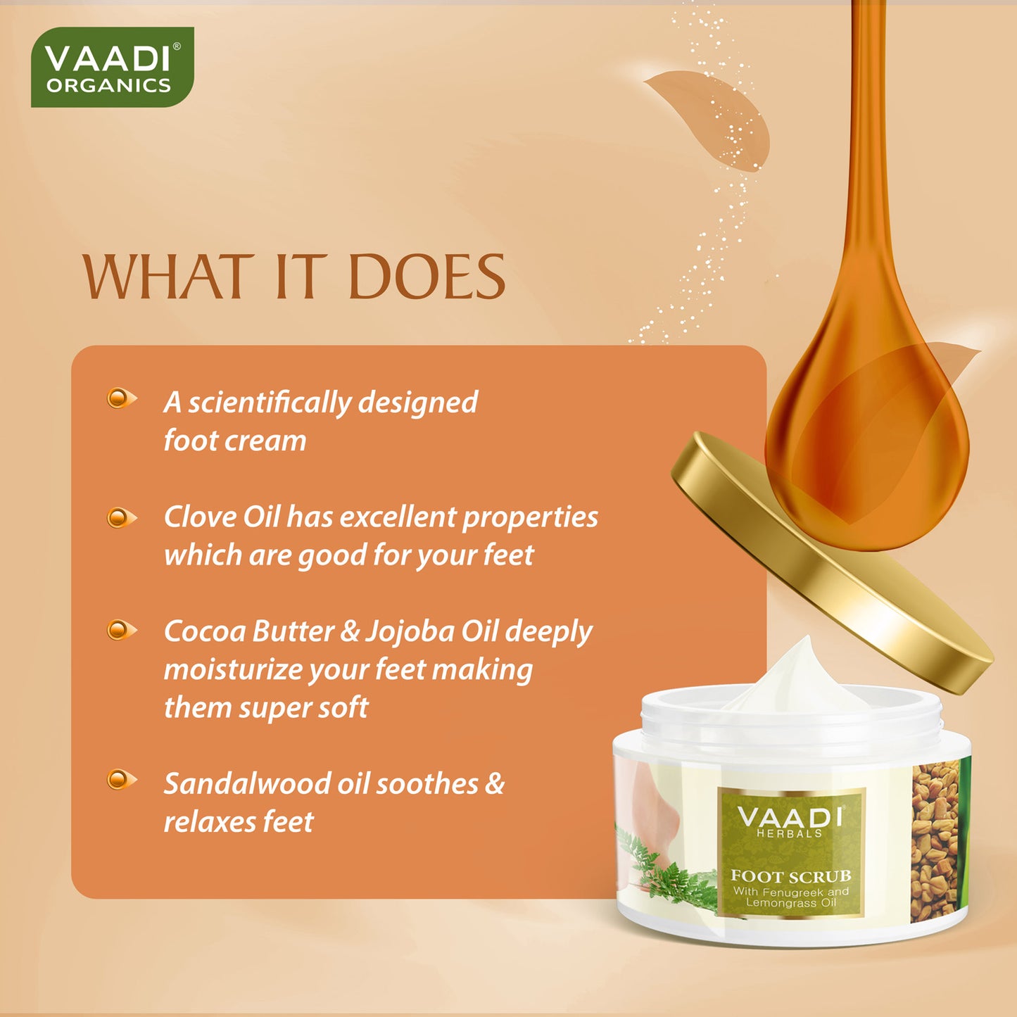 Foot Scrub with Fenugreek & Lemongrass Oil - Therapeutic Exfoliates - Rejuvenates Damaged Skin - Softens Skin (500 gms / 17.7 oz)