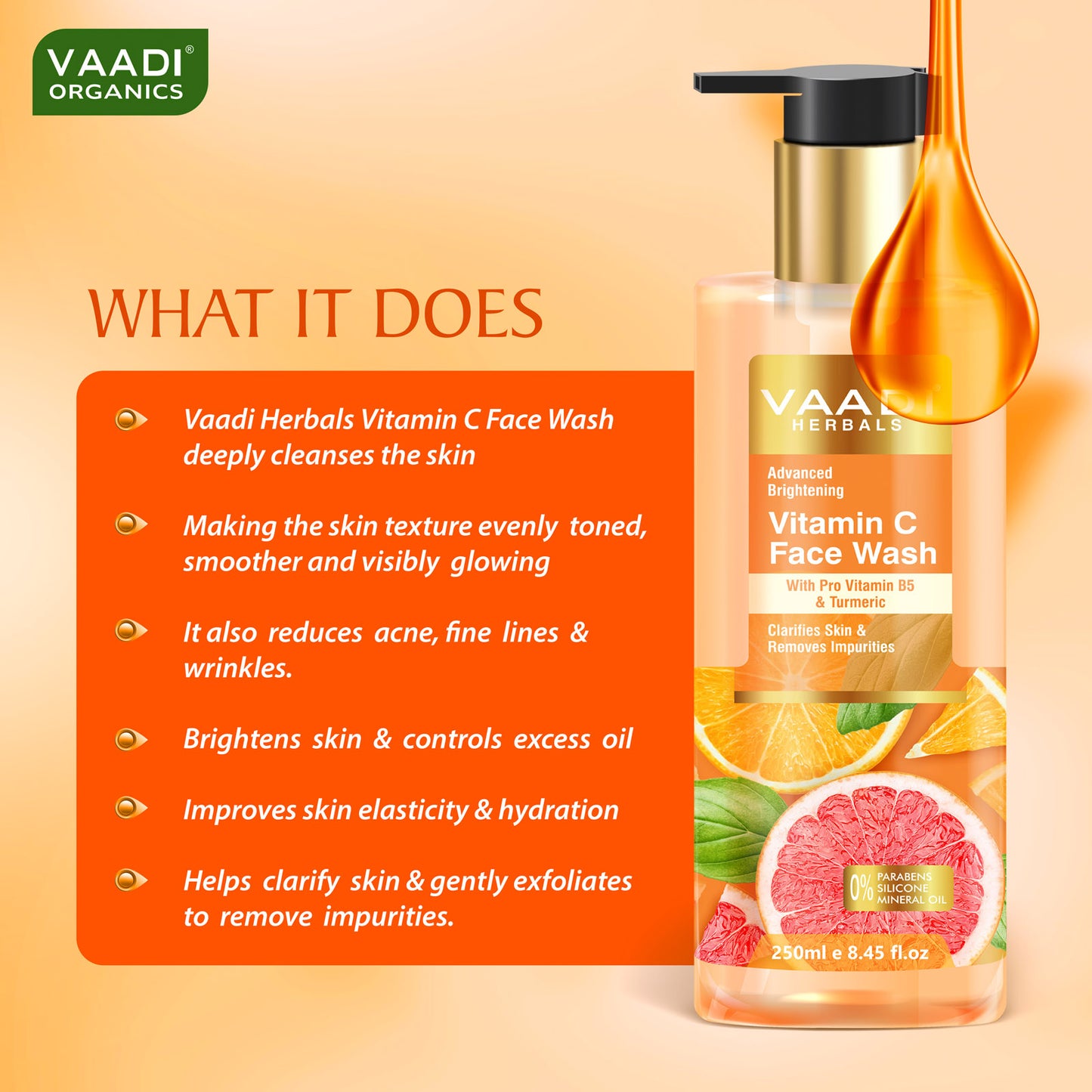 Advanced Brightening Vitamin C Face Wash With Pro Vitamin B5 & Turmeric (250 ml / 8.5 fl oz)