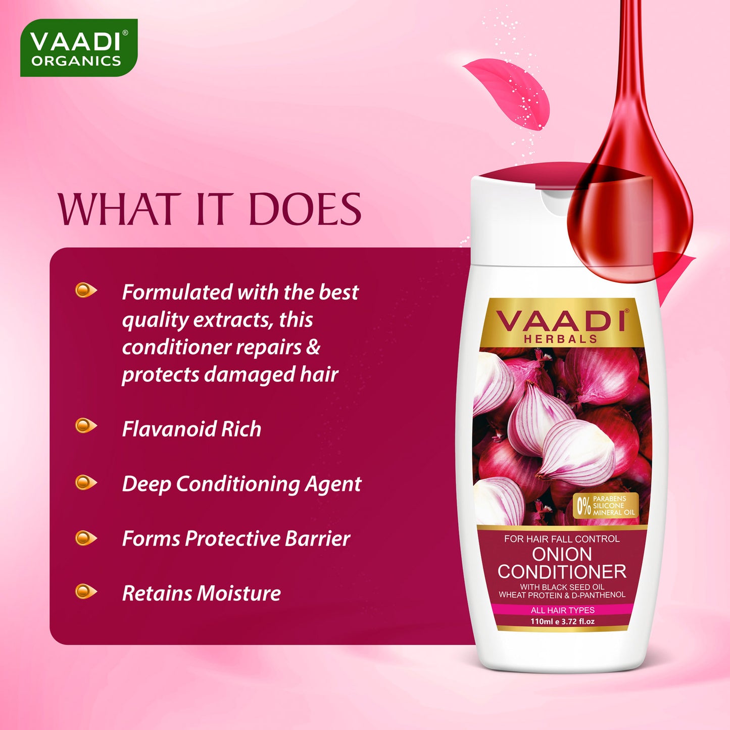 Hair Fall Control Onion Conditioner With Black Seed Oil, Wheat Protein & D-Panthenol Suitable For All Hair Types ( 110ml / 4 fl oz)