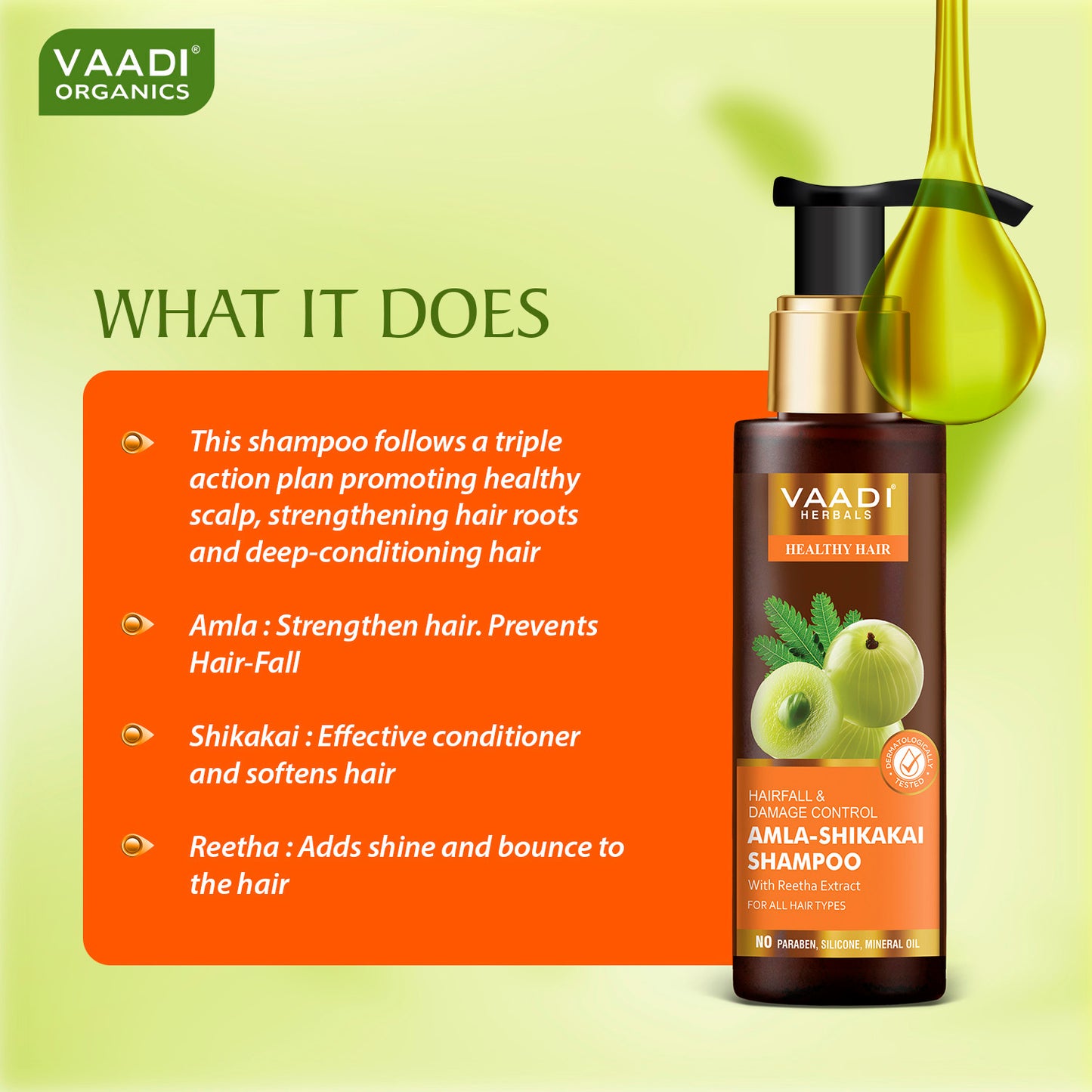 Hairfall & Damage Control Shampoo (Indian Gooseberry Extract) - Promotes Hair Growth - Adds Shine to Hair (3 x 110 ml/4 fl oz)