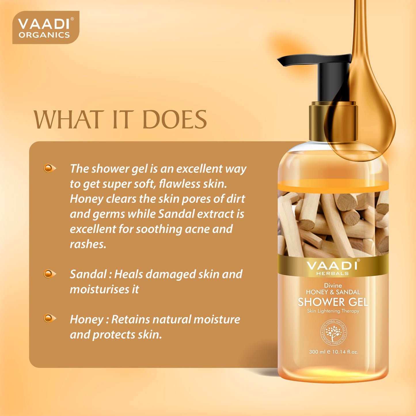 Divine Honey & Sandal Shower Gel- Skin Toning Therapy - Makes Skin Flawless (300 ml / 10.2 fl oz) (Buy 1 Get 1 Free)
