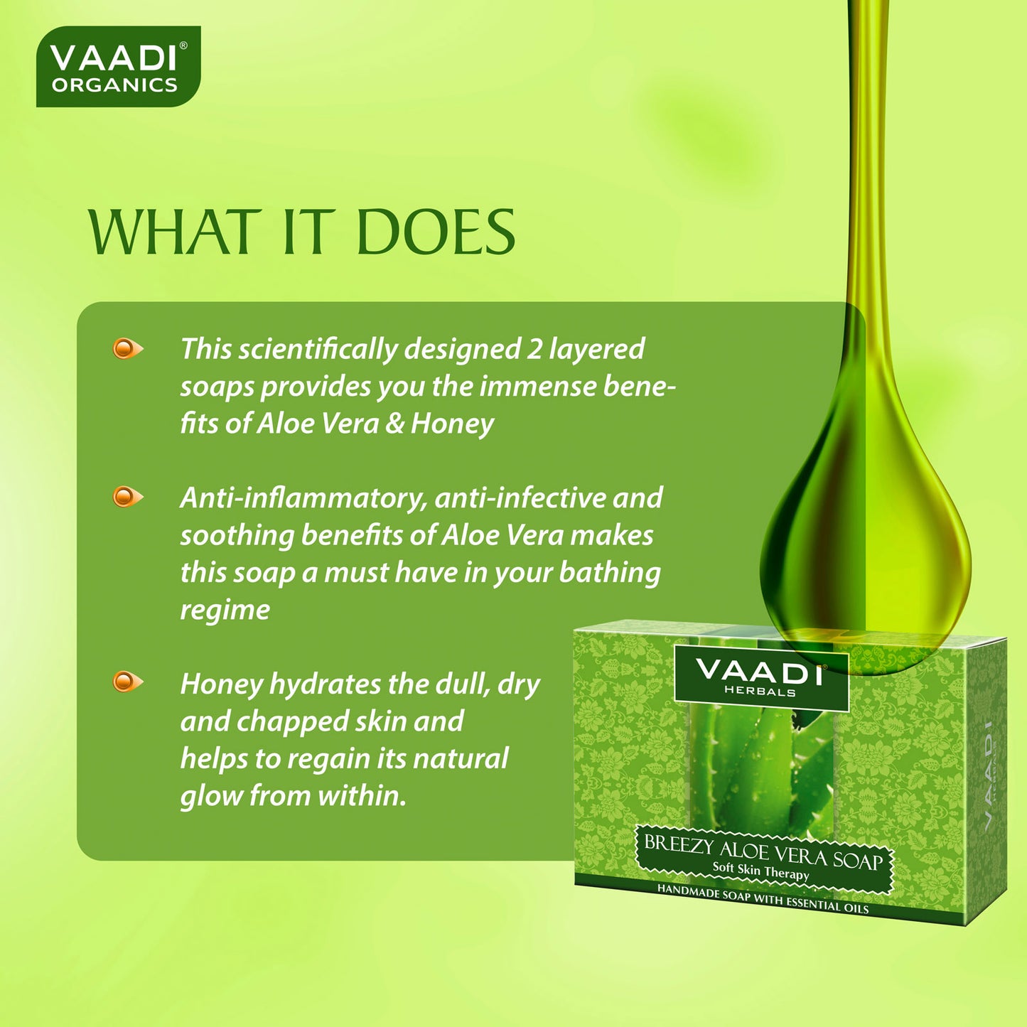 Breezy Aloe Vera Soap with Honey - Anti Infective Therapy - Cleanses & Soothes Skin (3 x 75 gms / 2.7 oz)