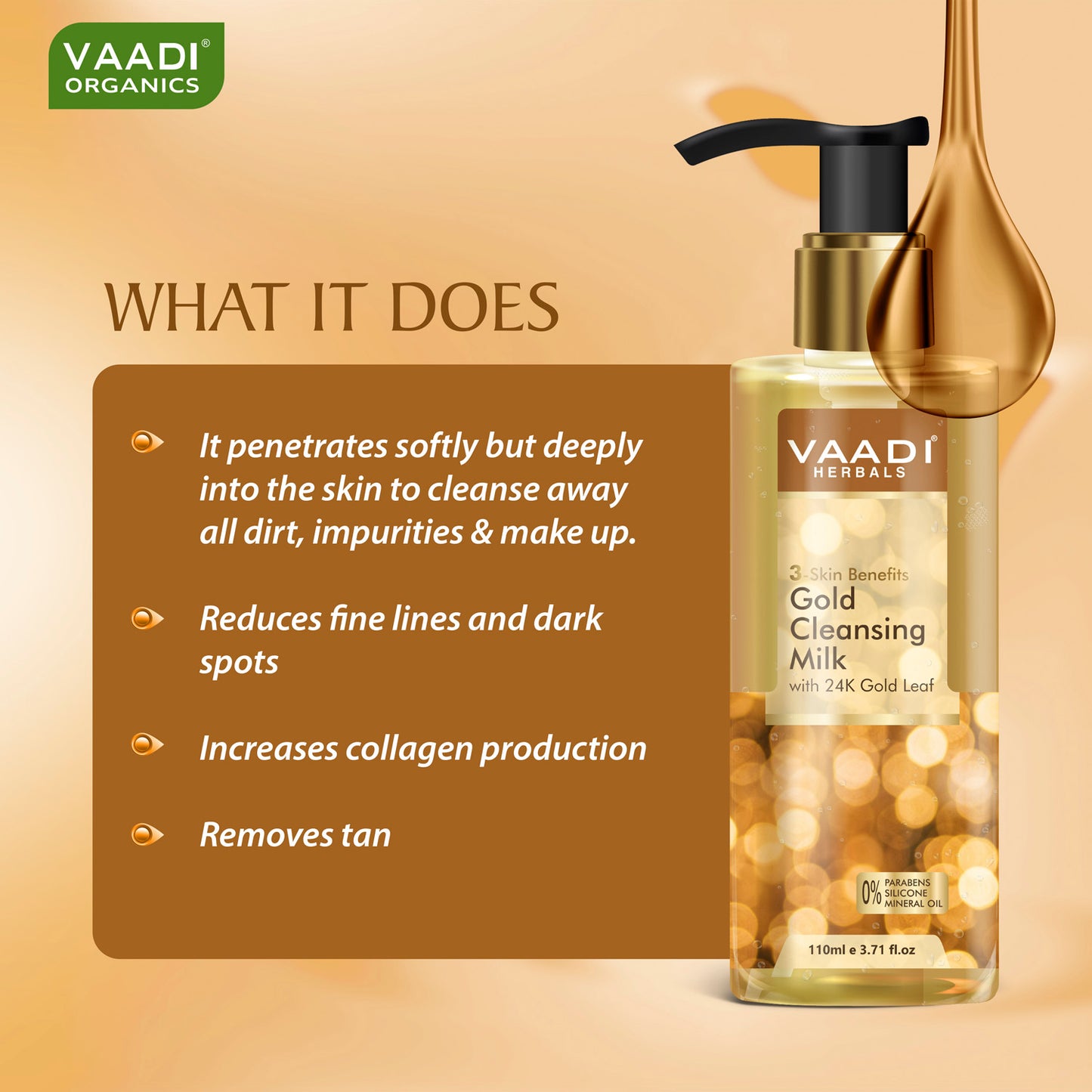 Gold Cleansing Milk with 24k Gold Leaf - 3-skin Benefits (110 ml / 4 fl oz )