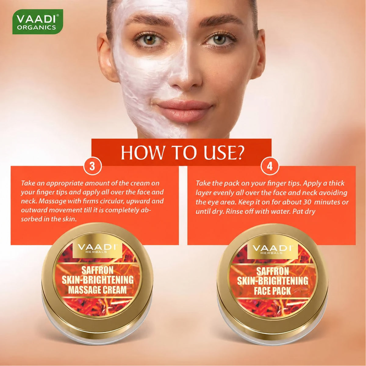 Saffron Skin Brightening Facial Kit with Sandalwood oil, Orange Peel, Lemongrass & Shea Butter - Lightens Skin Tone (110 gms/3.88 oz)