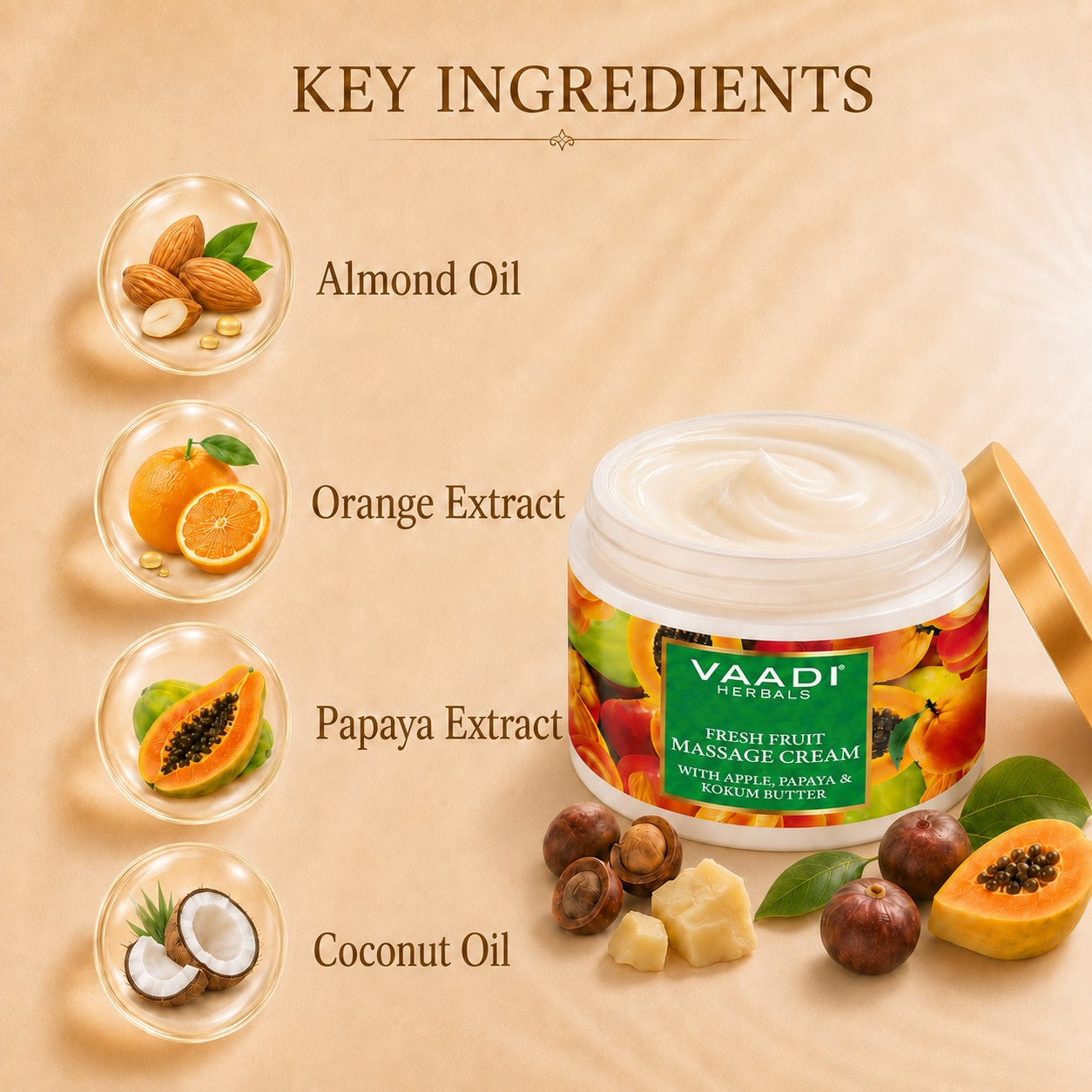 Fresh Fruit Massage Cream with Apple, Papaya & Kokum Butter - Deep Nourishes - Enhances Complexion (500 gms / 17.7 oz)