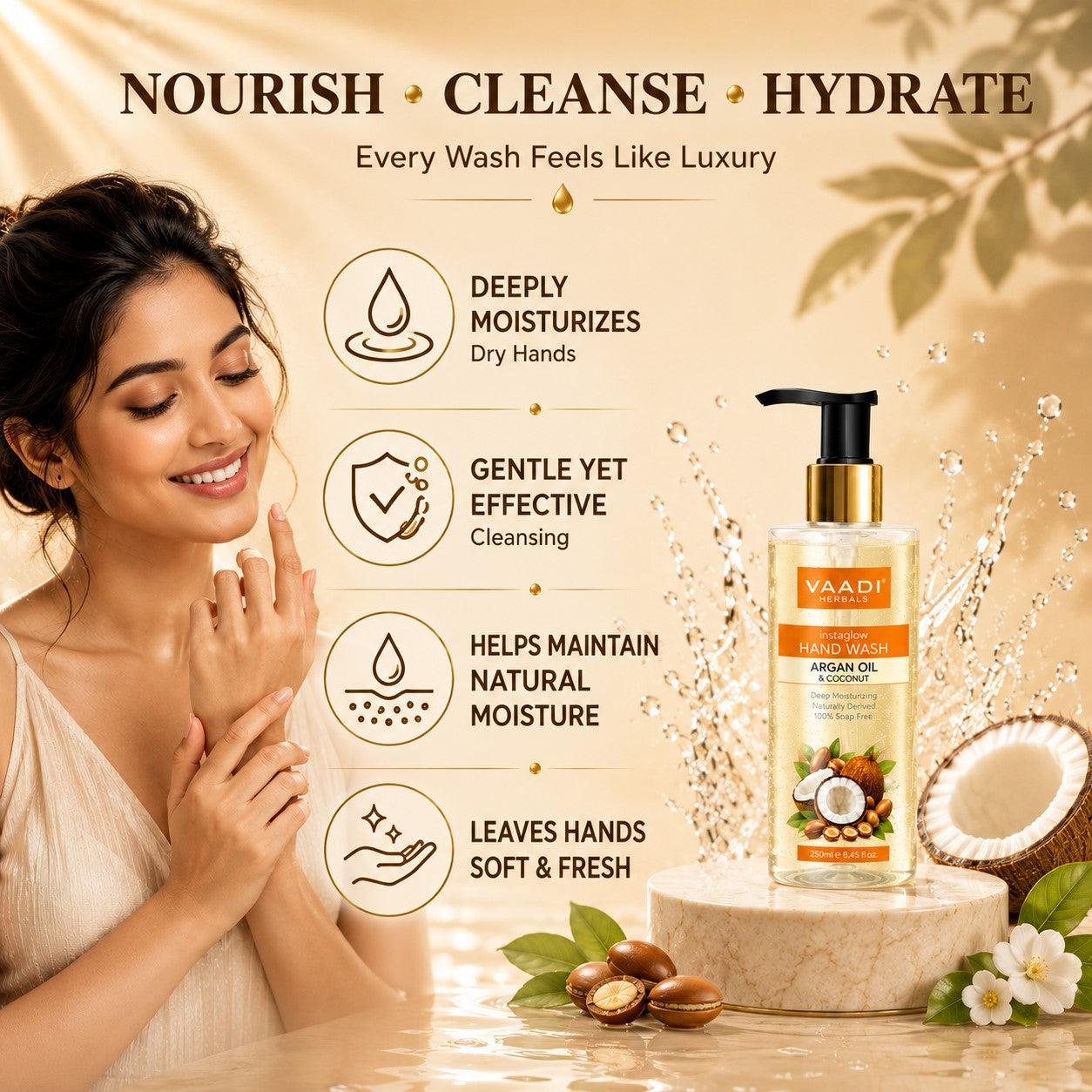 Instaglow Argan Oil & Coconut Hand Wash (250 ml / 8.5 fl oz )