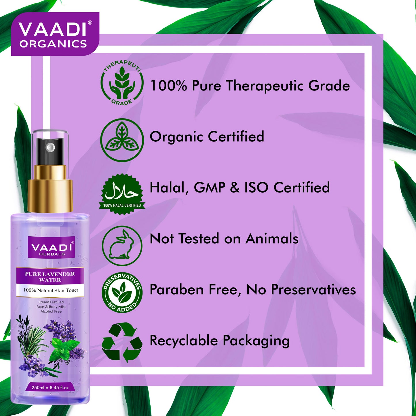 Lavender Water -100% Natural & Pure Skin Toner (250 ml / 8.5 fl oz)