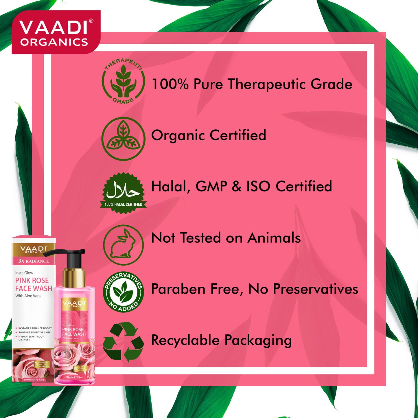 Organic Insta Glow Pink Rose Face wash with Aloe vera extract  (110 ml / 3.72 fl oz)