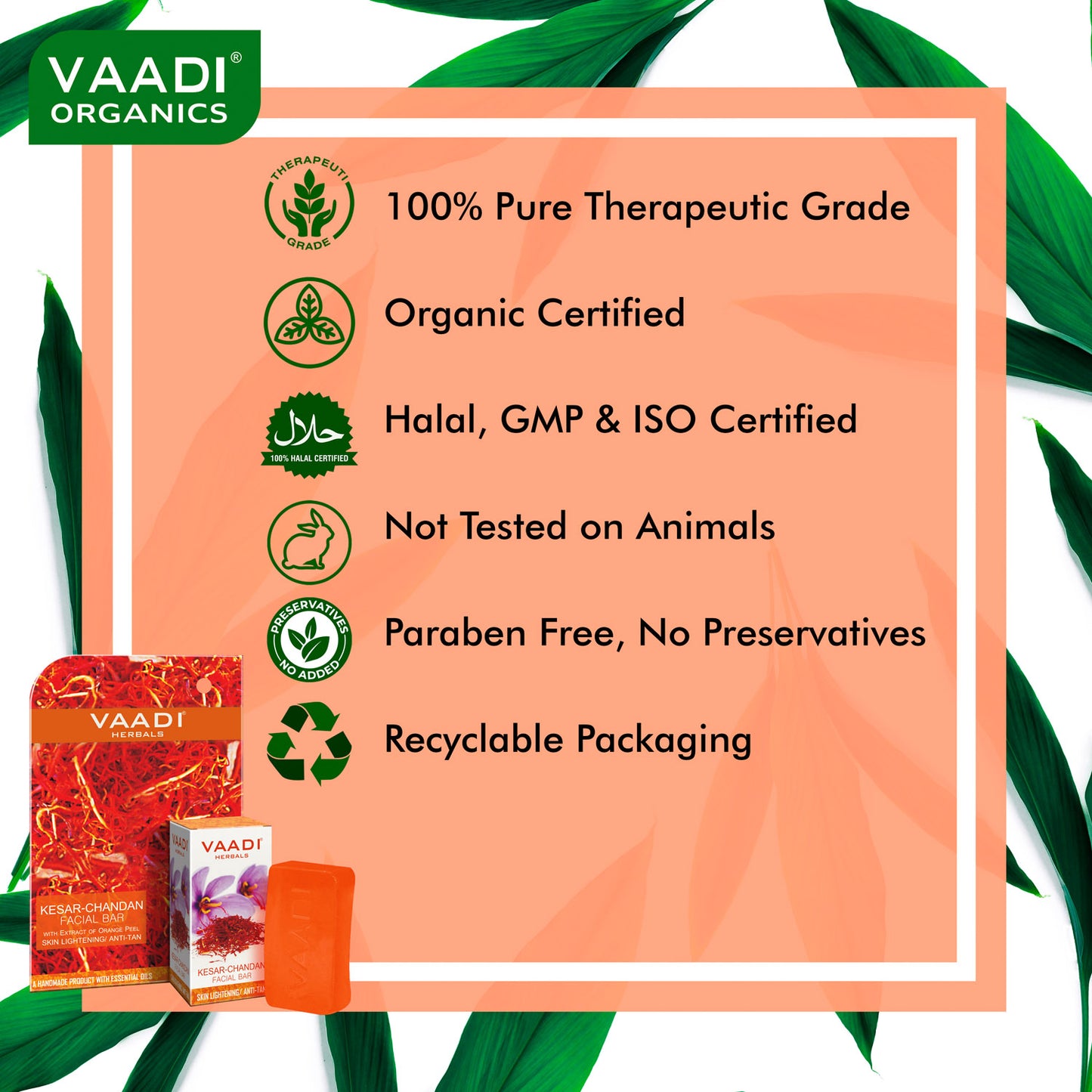 Saffron Sandal Facial Bar with Orange Peel Extract - Lightens Marks- Makes Skin Flawless (4 x 25 gms/0.9 oz)