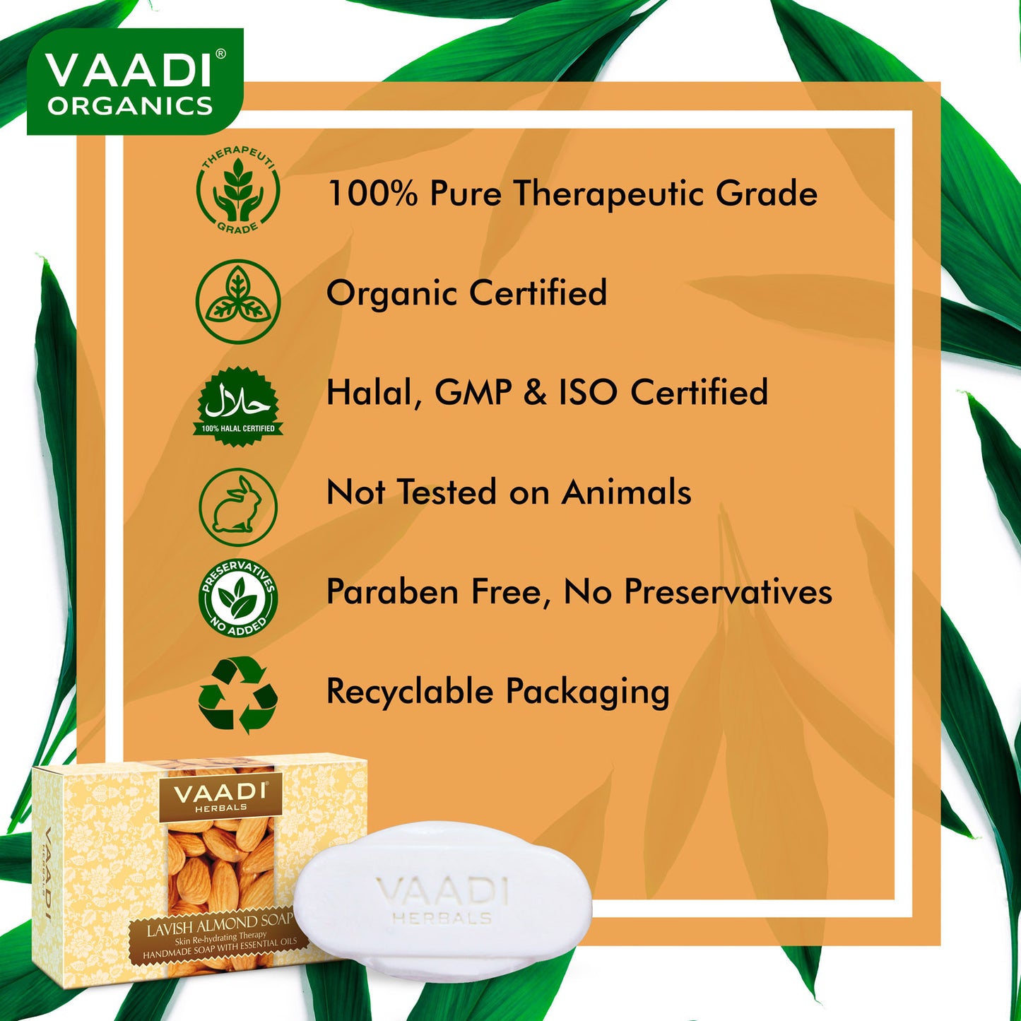Rehydrating Organic Lavish Almond Soap with Honey & Aloe Vera - Improves Complexion - Keeps Skin Nourished (3 x 75 gms/2.7 oz)