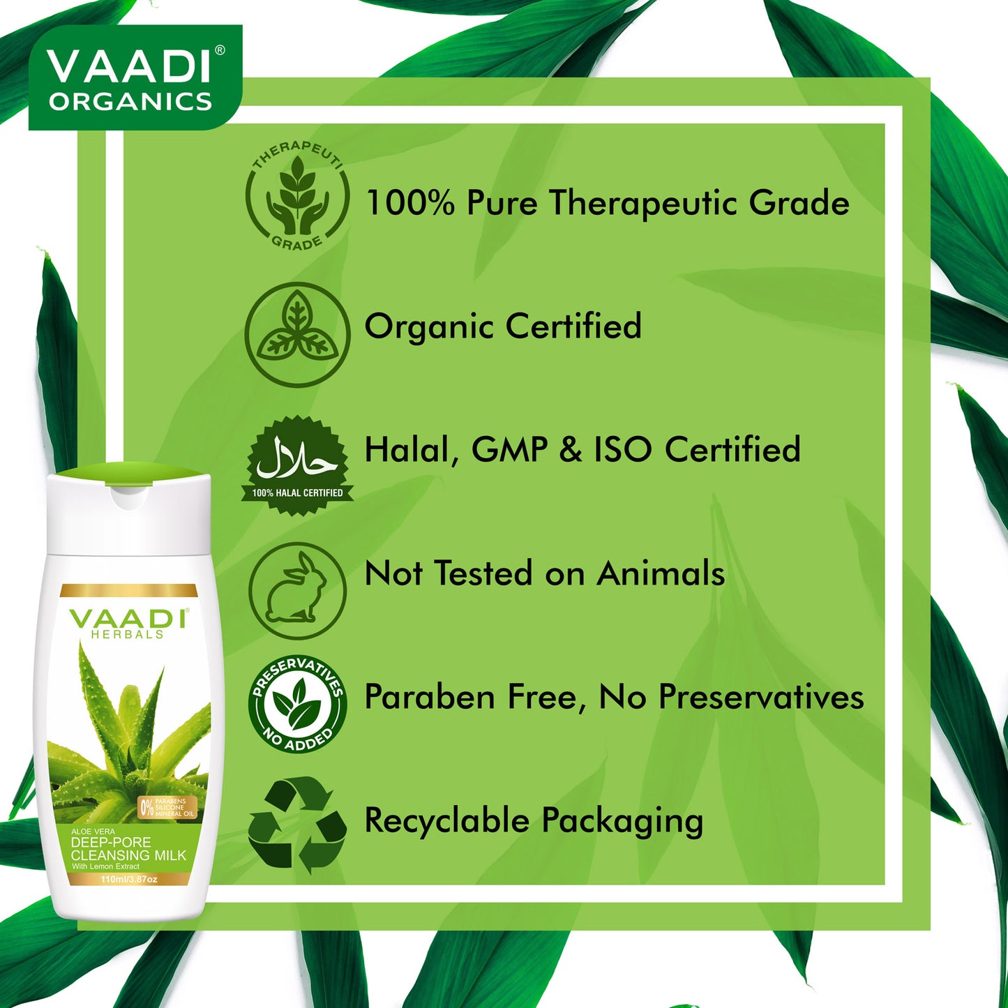 Aloe Vera Deep Pore Cleansing Milk with Lemon Extract - Cleanses & Softens Skin - Locks In Moisture All Day (3 x 110 ml/ 4 fl oz)