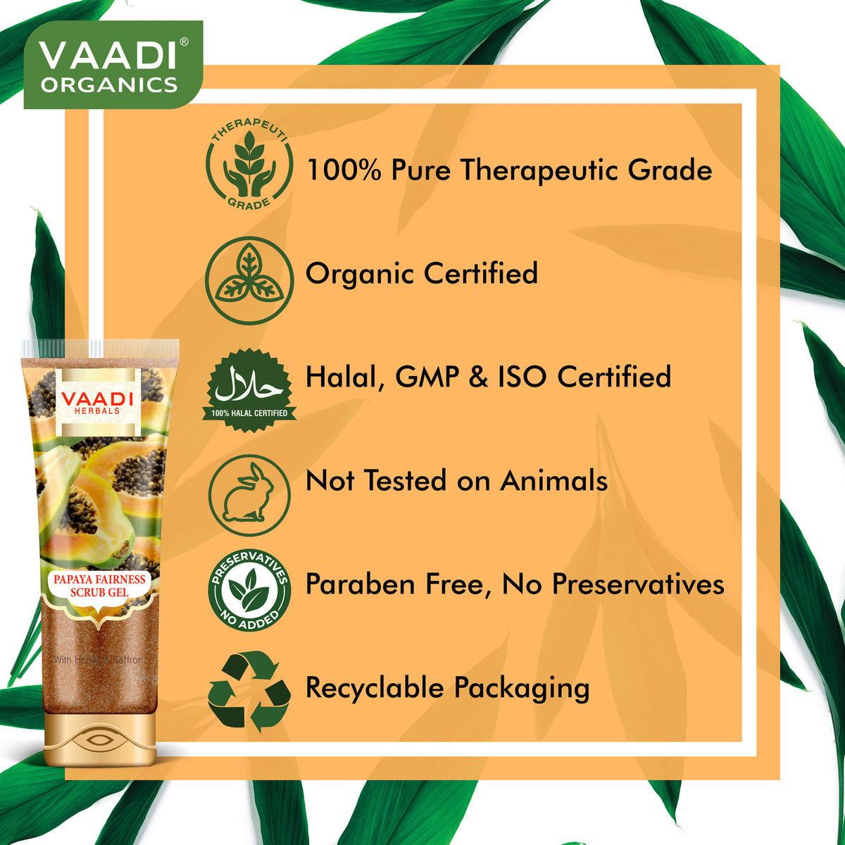 Papaya Fairness Scrub Gel with Honey & Saffron - Lightens Tan - Smoothens Skin Texture - Makes Skin Flawless (110 gms / 4 oz) (Buy 1 Get 1 Free)