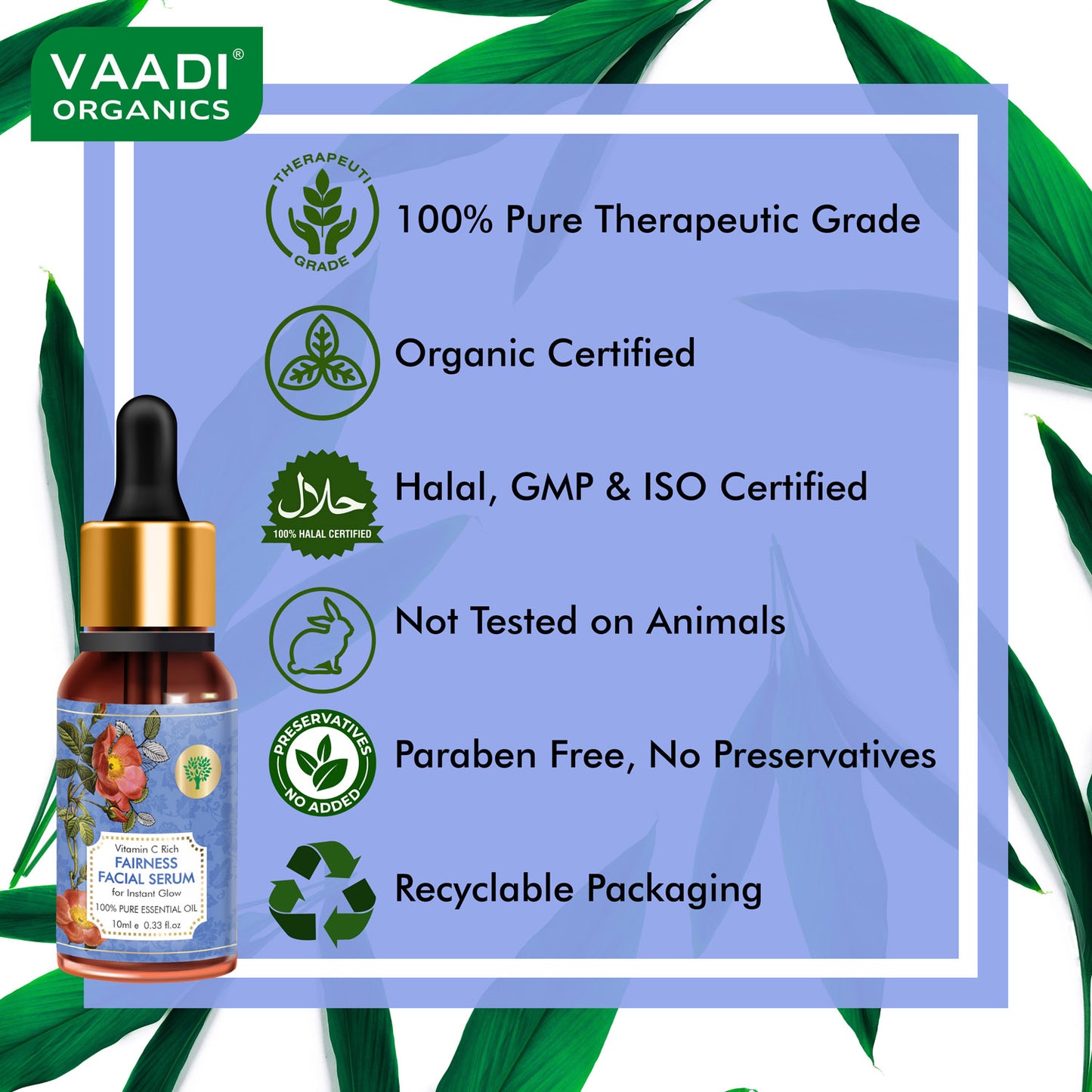 Pack of 2 Organic Vitamin C Fairness Facial Serum - Brightens Skin, Lightens Complexion, Protects from Sun Damage (2 x 10 ml/ 0.33 oz)