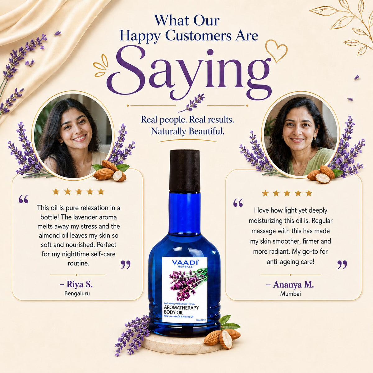 Lavender Body Oil with Almond Extract - Aromatherapy - Anti Ageing - Reduces Stress & Depression (110ml /4 fl oz)