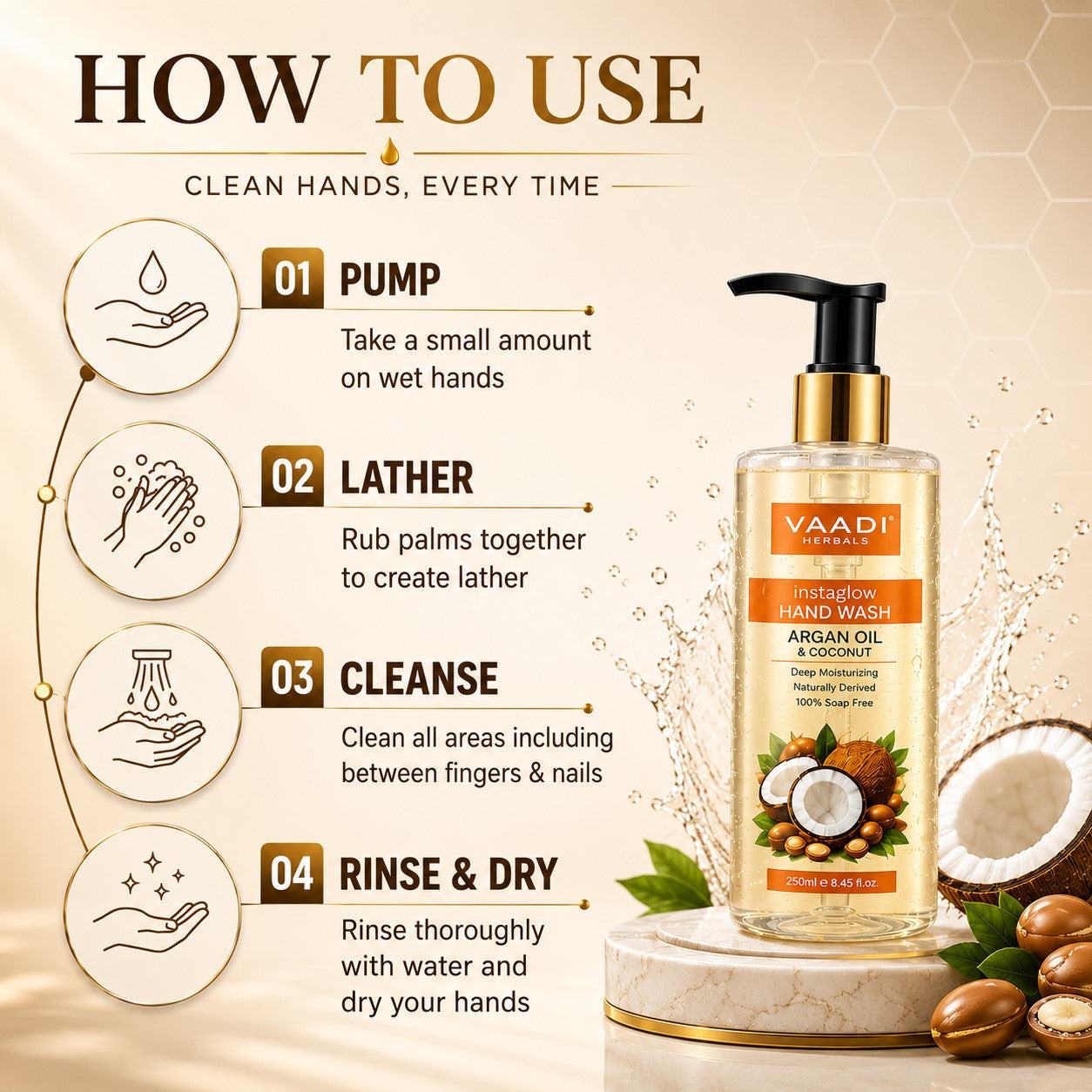 Instaglow Argan Oil & Coconut Hand Wash (250 ml / 8.5 fl oz )